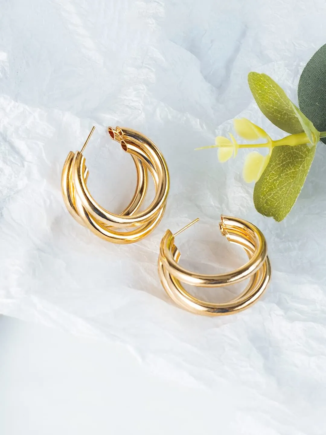 Kairangi Earrings for Women and Girls Golden Hoops Earrings | Gold Plated Layered Hoop Earrings for Women | Birthday Gift for girls and women Anniversary Gift for Wife