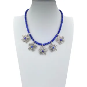 Lapis Tufa Cast Sterling Silver Navajo Blossom Necklace