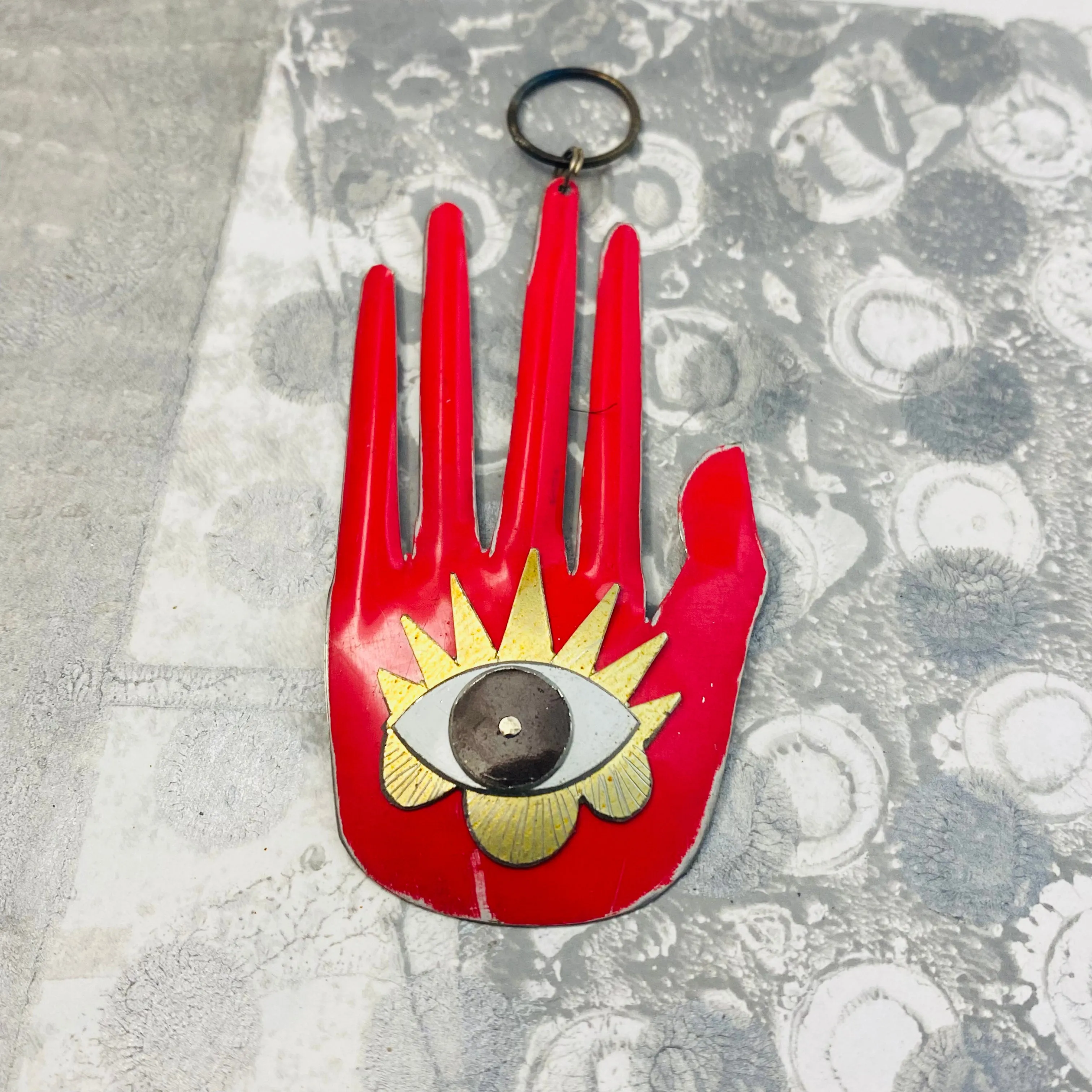 Large Hamsa In Cerise & Gold Tin Wall Art