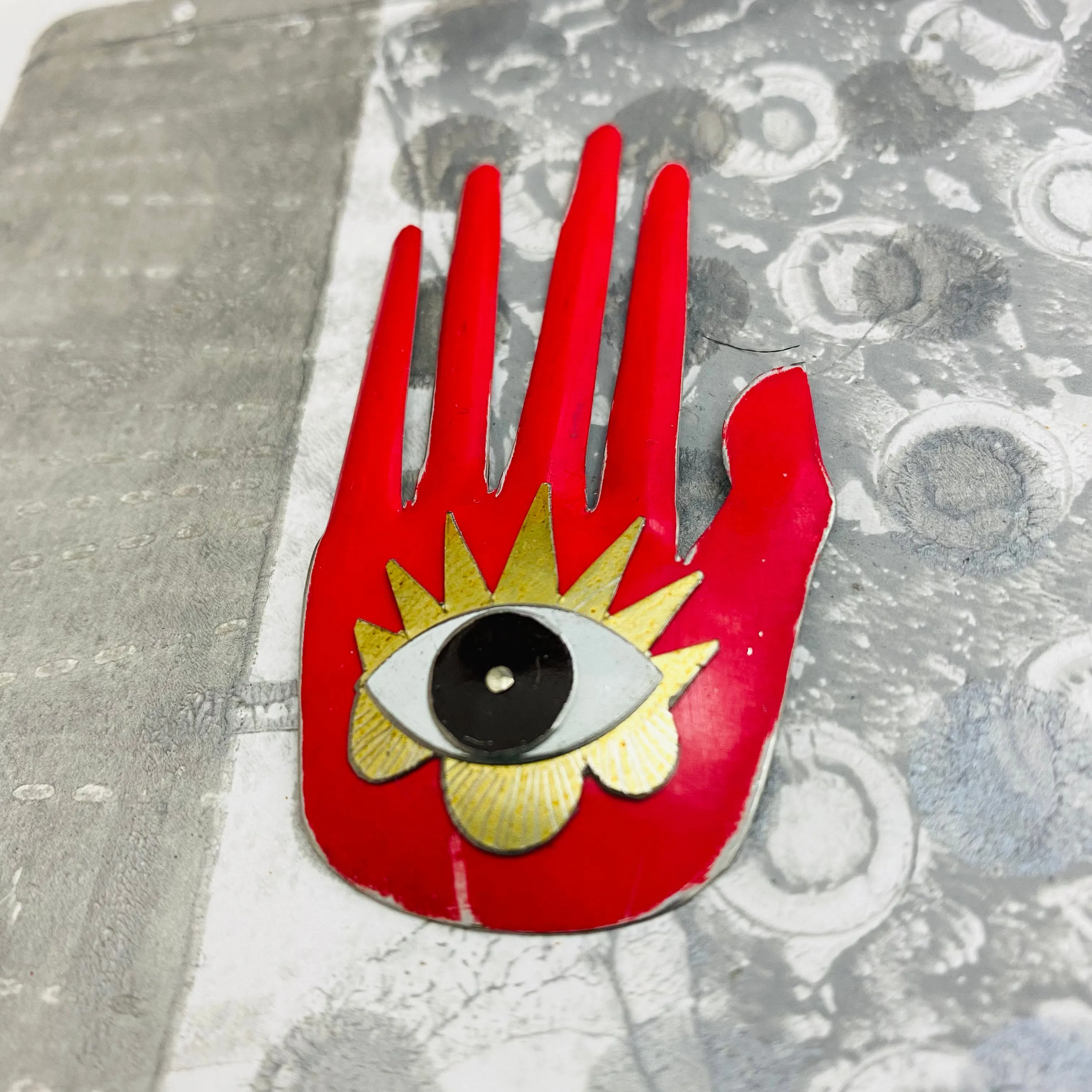Large Hamsa In Cerise & Gold Tin Wall Art