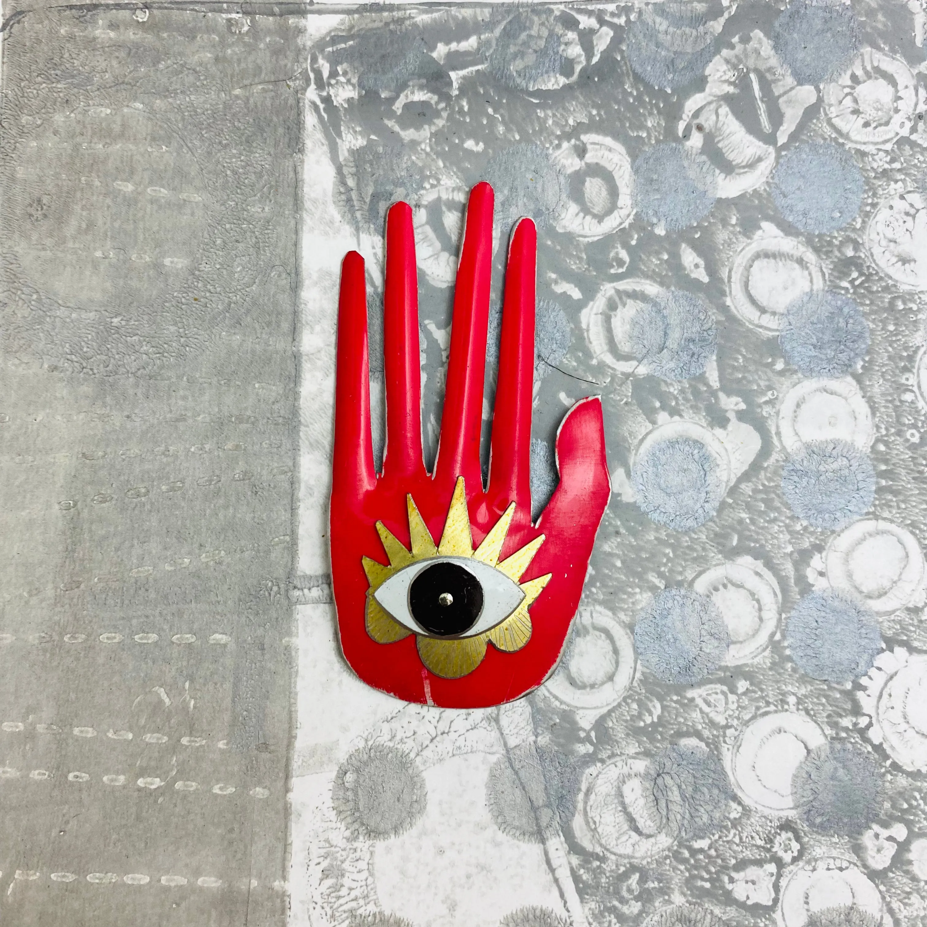 Large Hamsa In Cerise & Gold Tin Wall Art