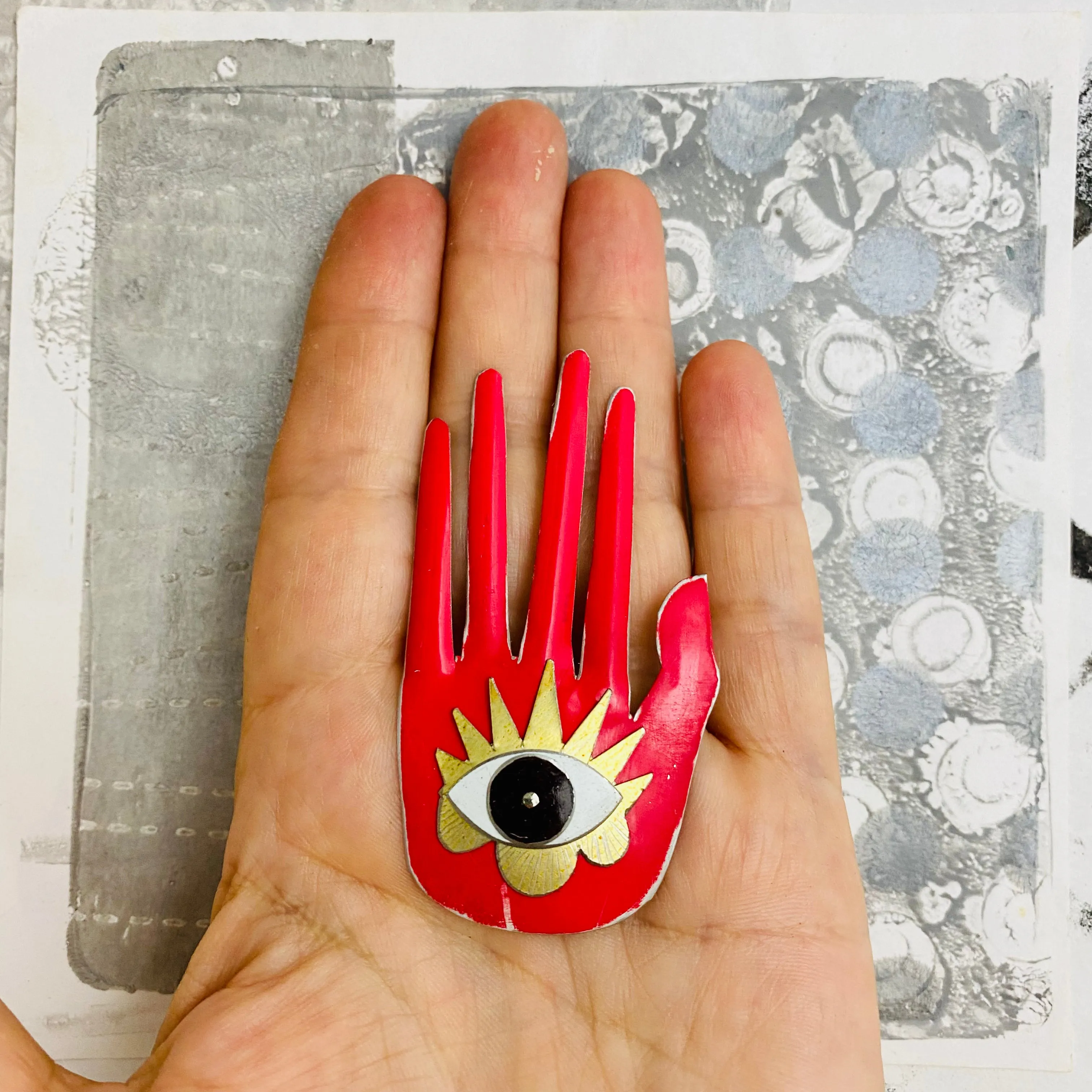 Large Hamsa In Cerise & Gold Tin Wall Art