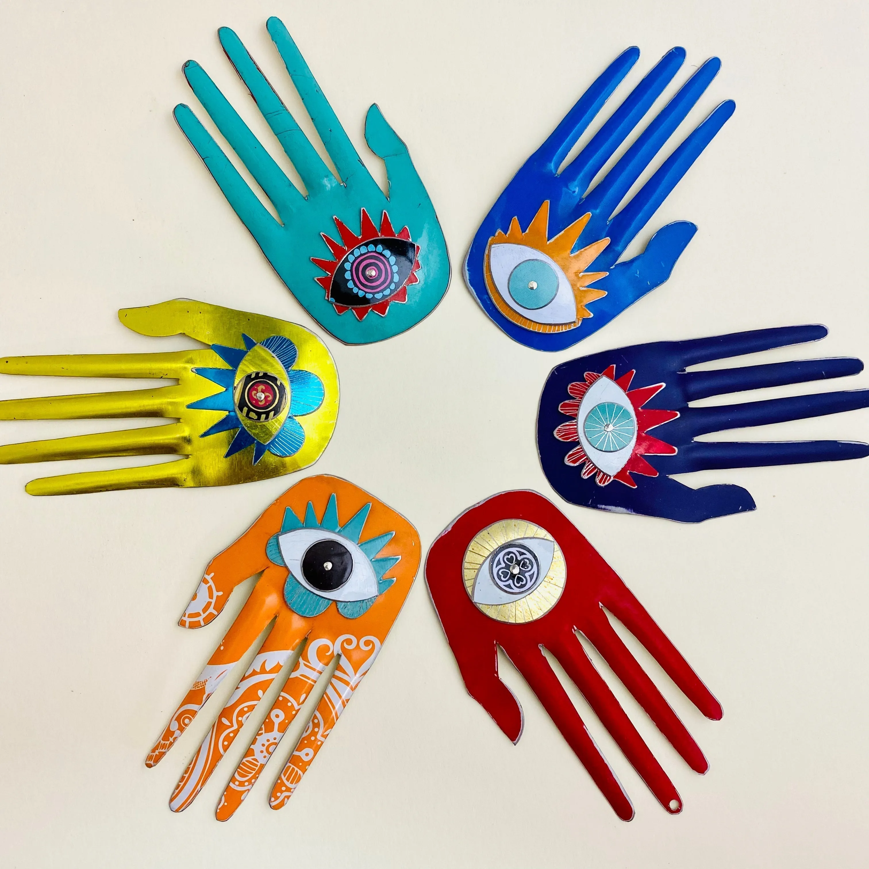 Large Hamsa In Tuquiose & Red Tin Necklace or Wall Art