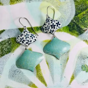 Little Blue Flowers and Pale Aqua Ray Zero Waste Tin Earrings