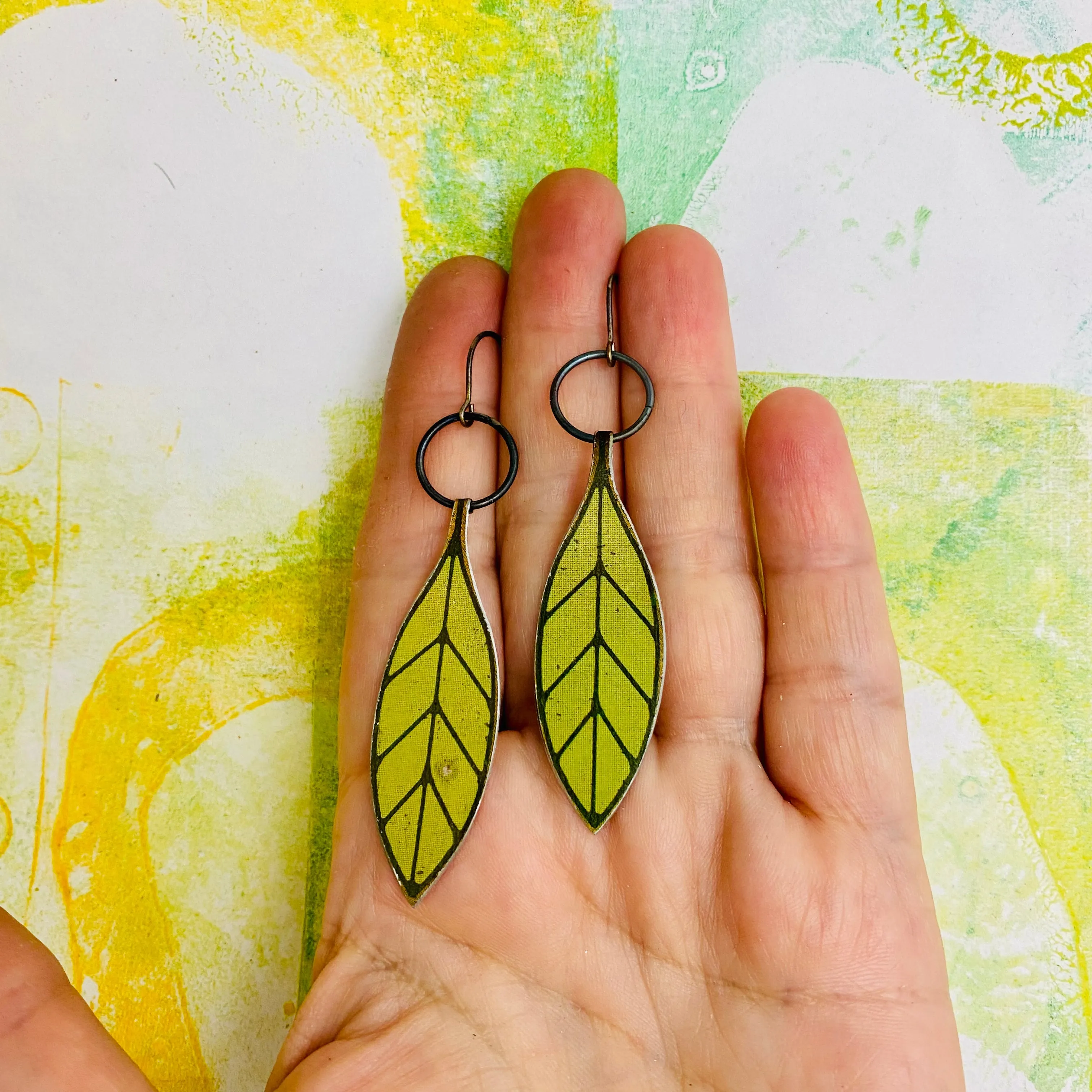 Long Leaves Upcycled Tin Earrings
