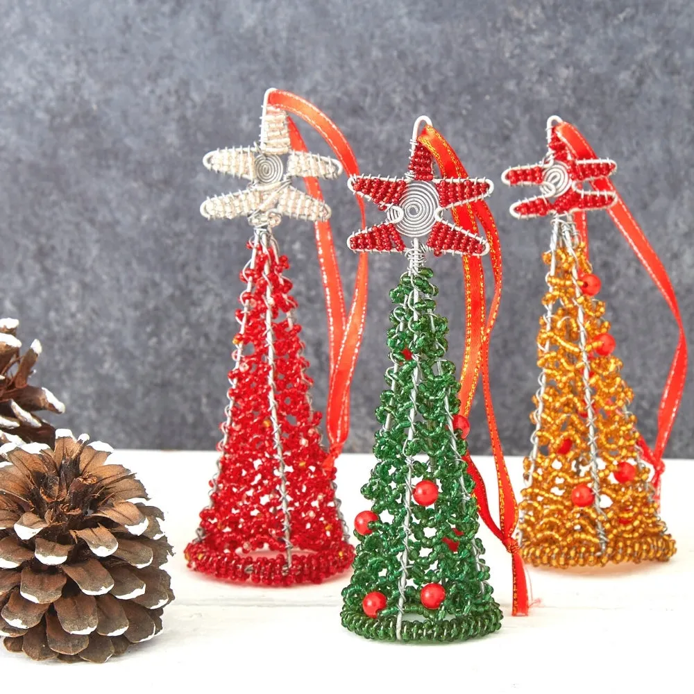 Maasai Beads Red Decorative Tree Christmas Ornament