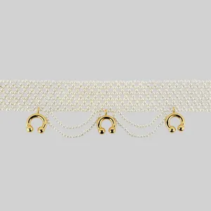 MAGNIFIQUE. Wide Pearl and Barbell Choker - Gold