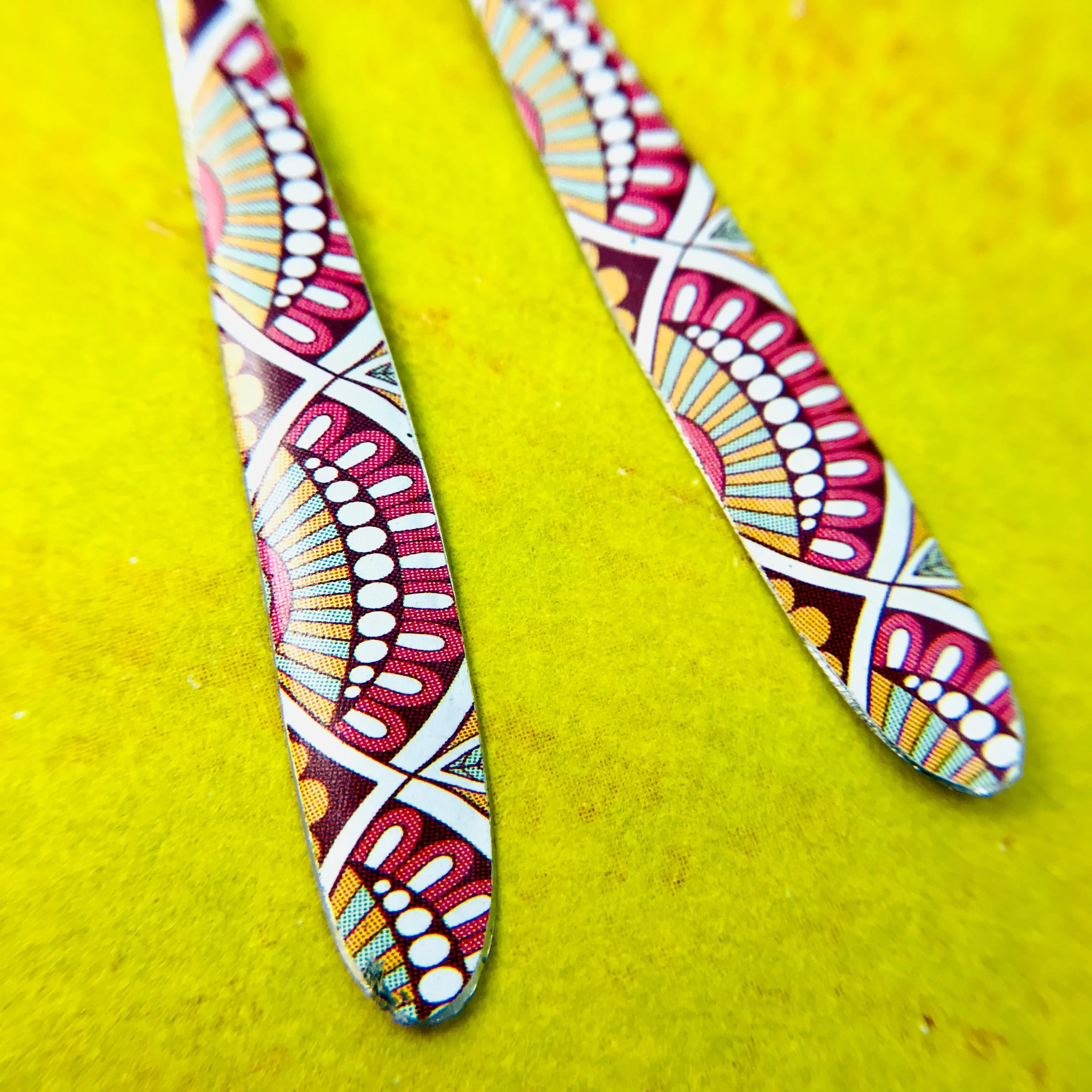 Mandala Edge Teardrops Upcycled Tin Earrings