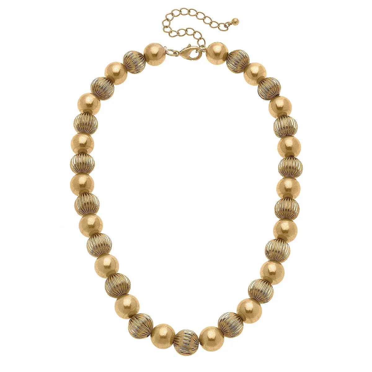 Maren Ribbed Metal Ball Bead Necklace in Worn Gold