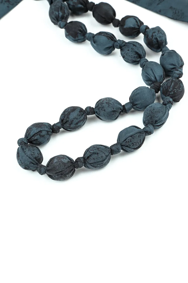 Midnight Blue Marble Silk Cotton Bead Necklace