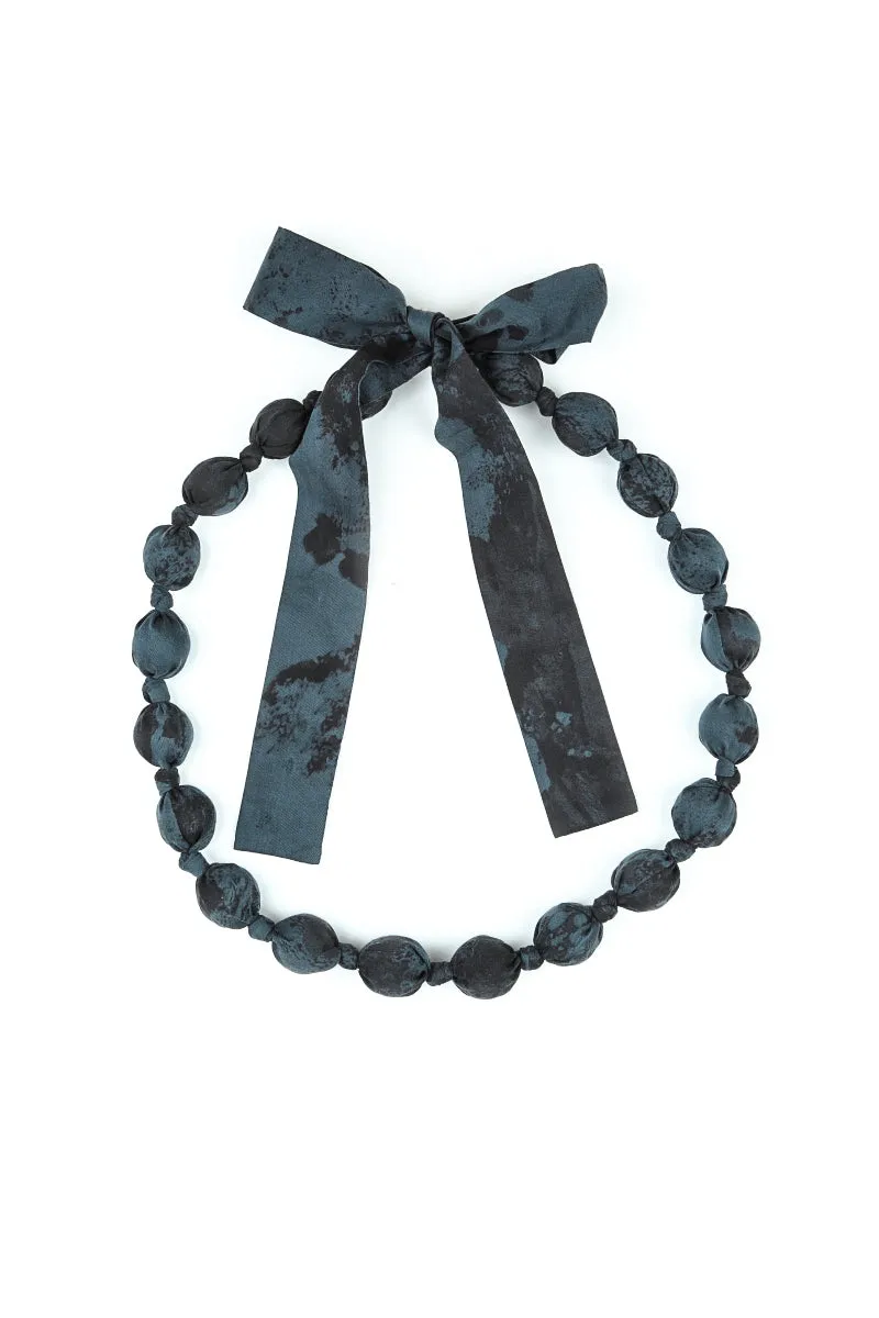 Midnight Blue Marble Silk Cotton Bead Necklace