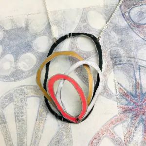 Midnight, Gold, White & Pink Scribbles Upcycled Tin Necklace