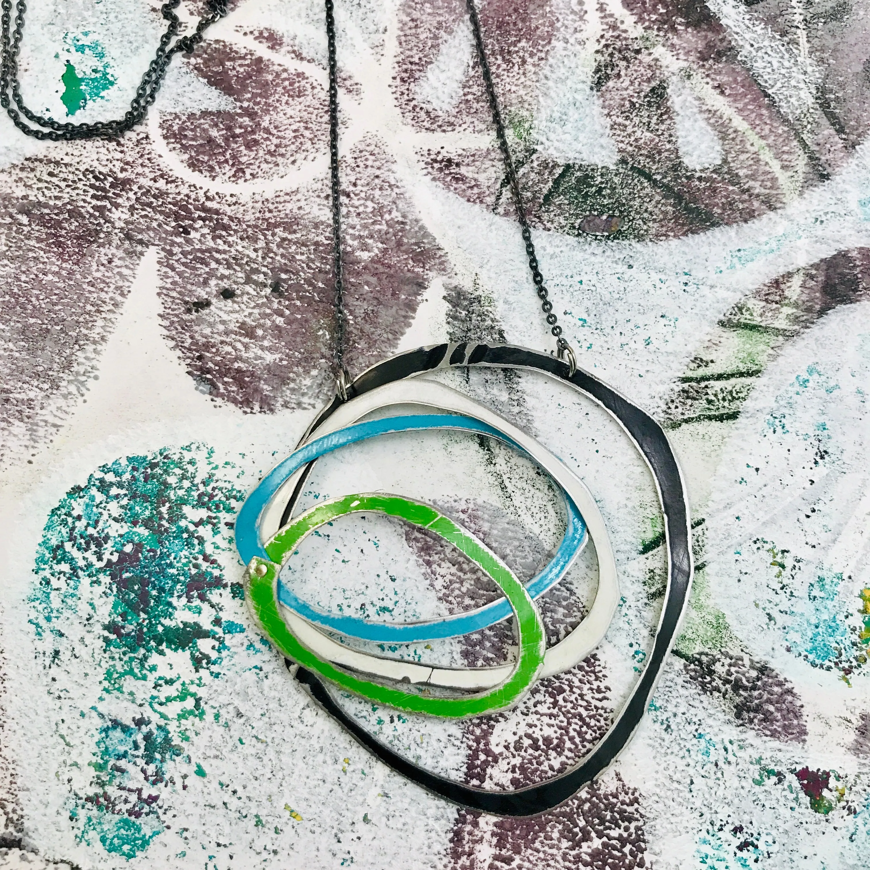 Midnight, Snow Grass & SkyScribbles Upcycled Tin Necklace