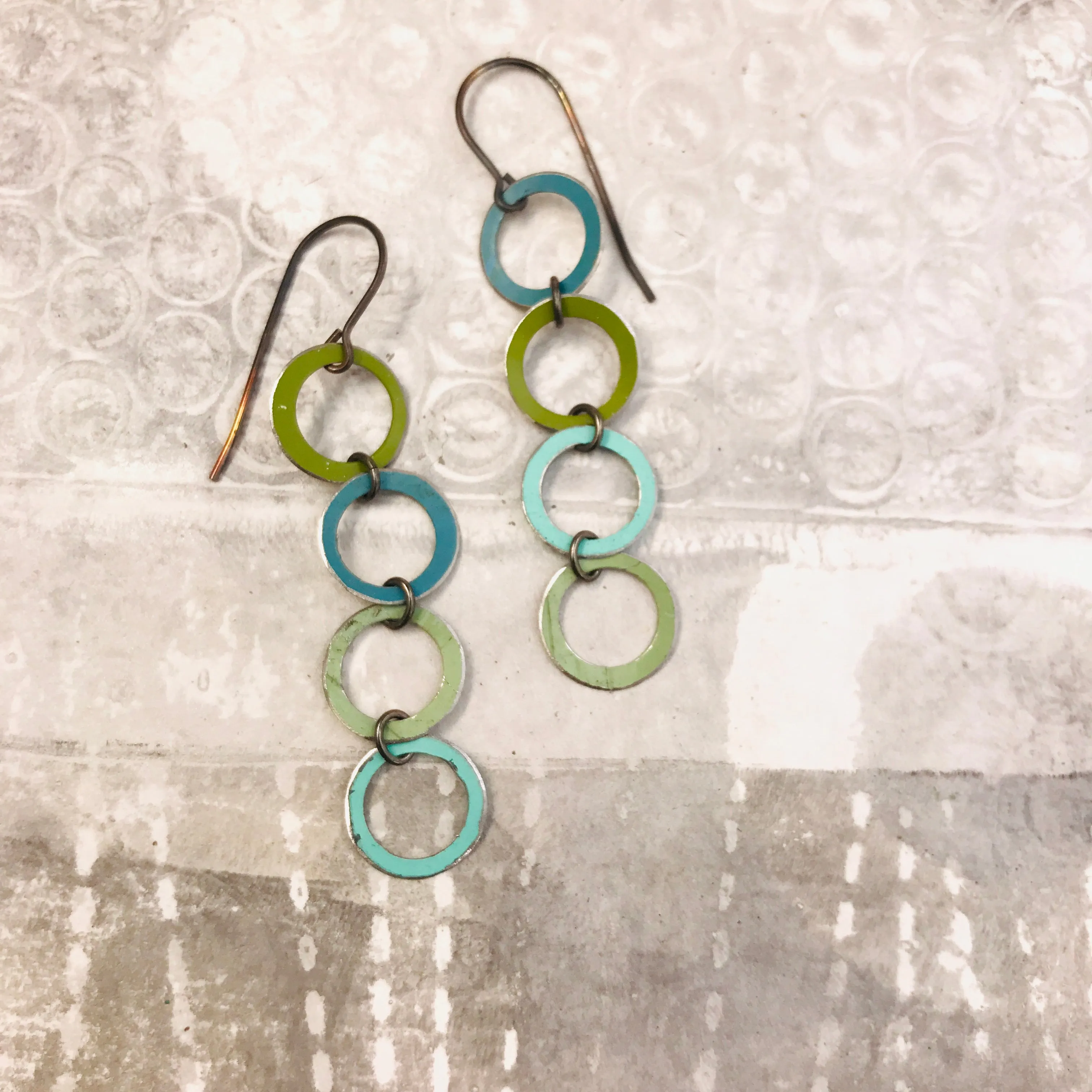 Mixed Cools Circus Rings Upcycled Teardrop Tin Earrings