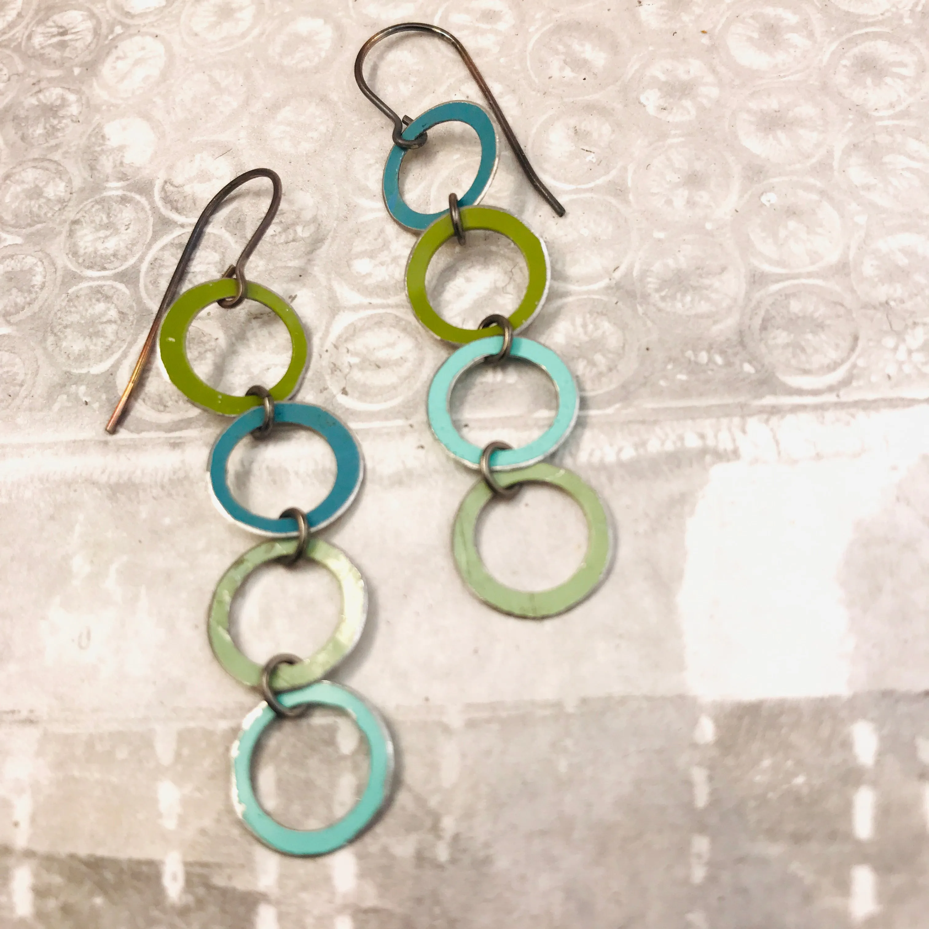 Mixed Cools Circus Rings Upcycled Teardrop Tin Earrings