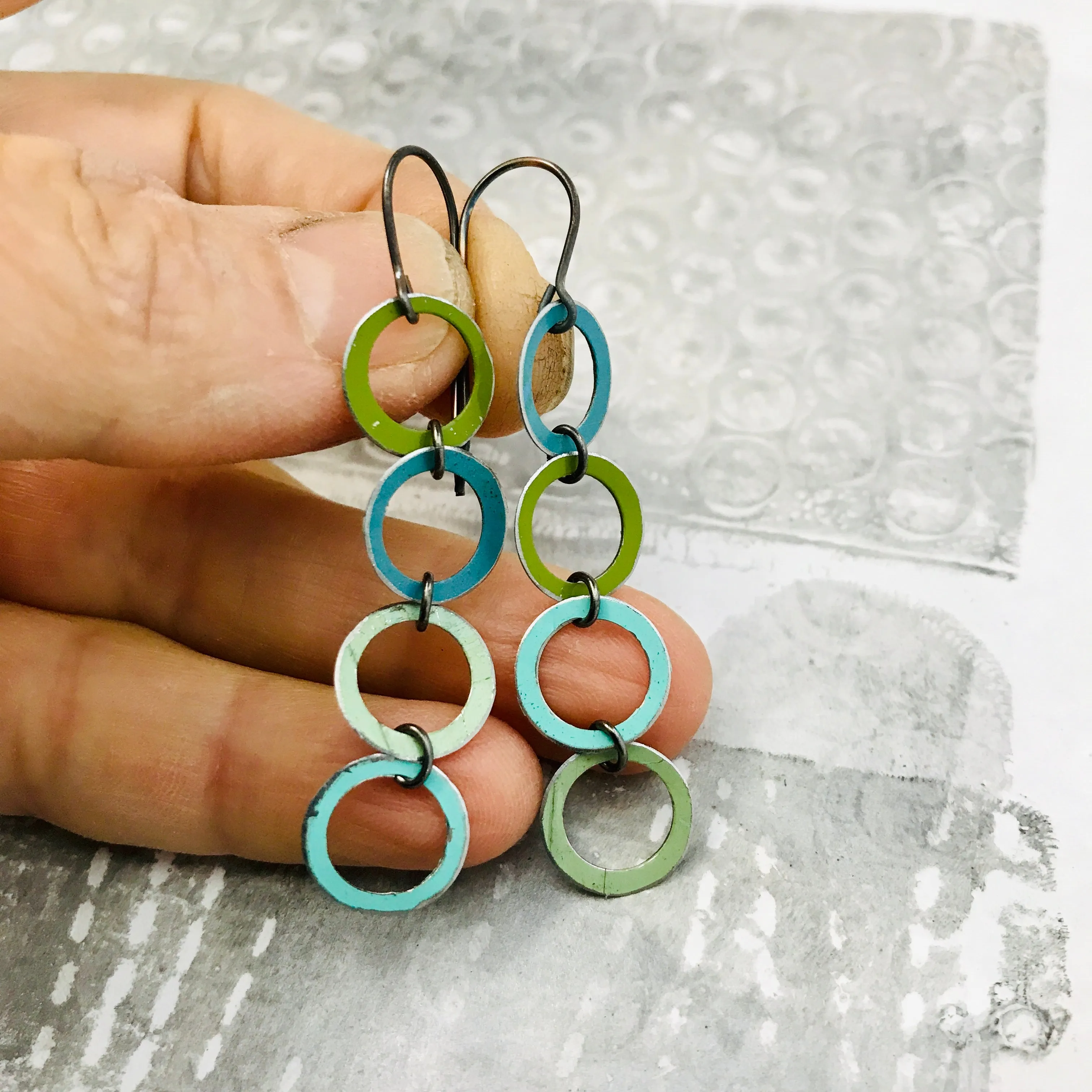 Mixed Cools Circus Rings Upcycled Teardrop Tin Earrings