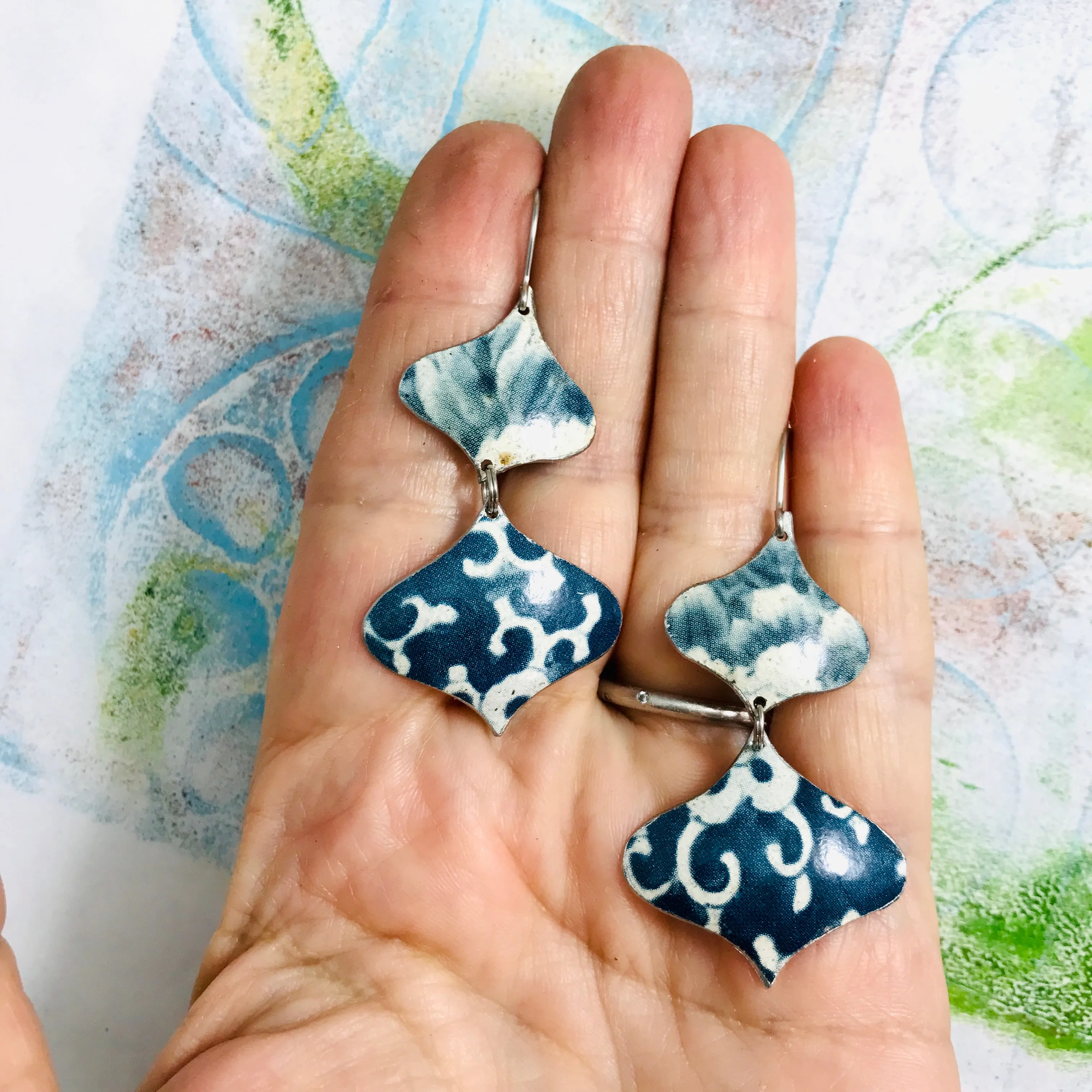 Mixed Deep Blues Rex Ray Zero Waste Tin Earrings