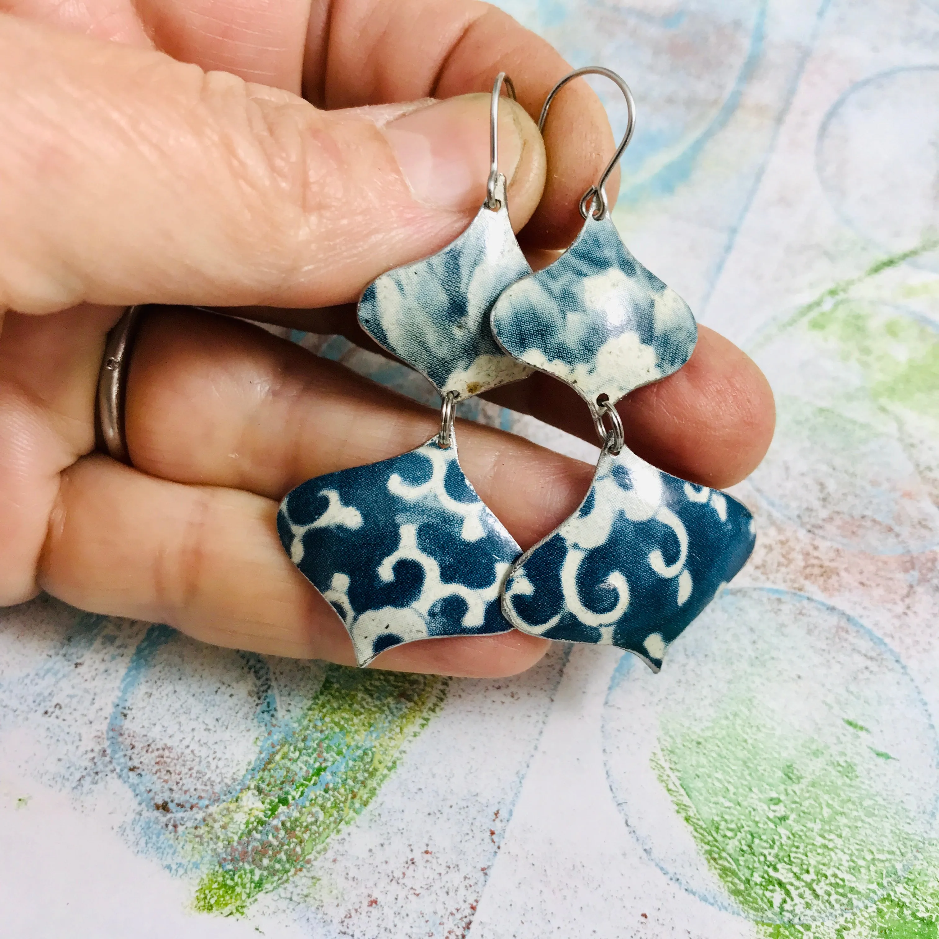 Mixed Deep Blues Rex Ray Zero Waste Tin Earrings
