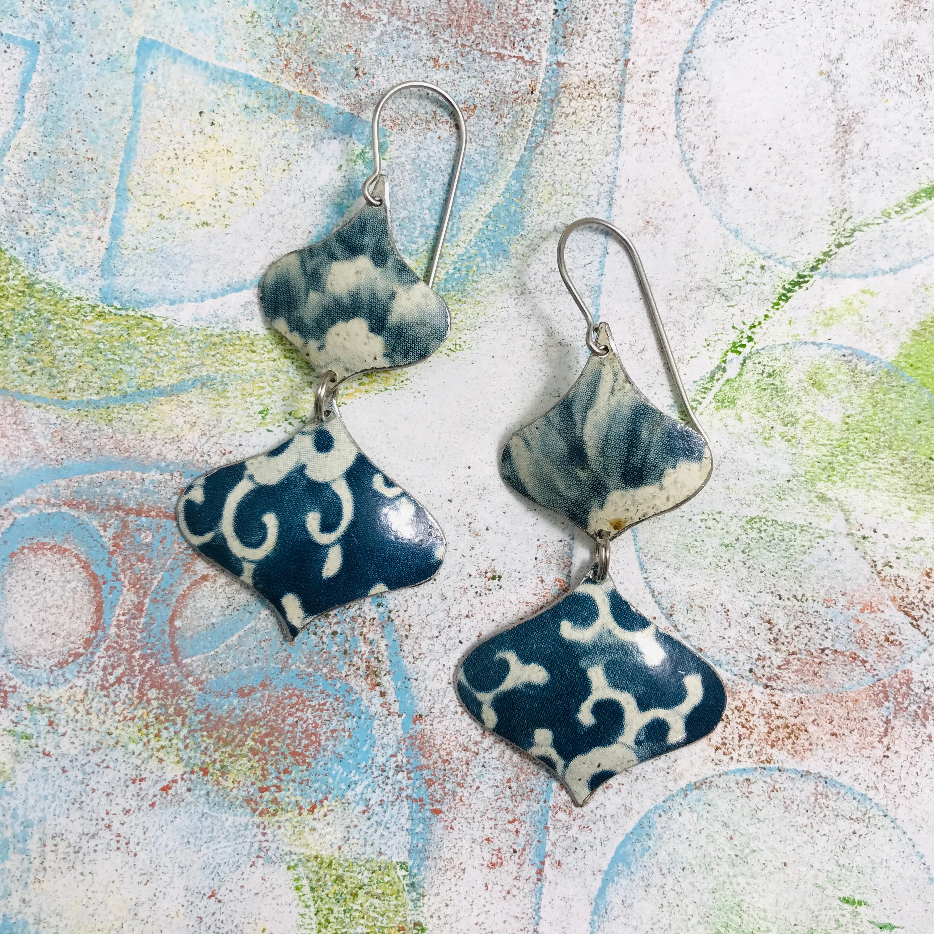 Mixed Deep Blues Rex Ray Zero Waste Tin Earrings