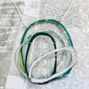 Mixed Greens & White Scribbles Upcycled Tin Necklace