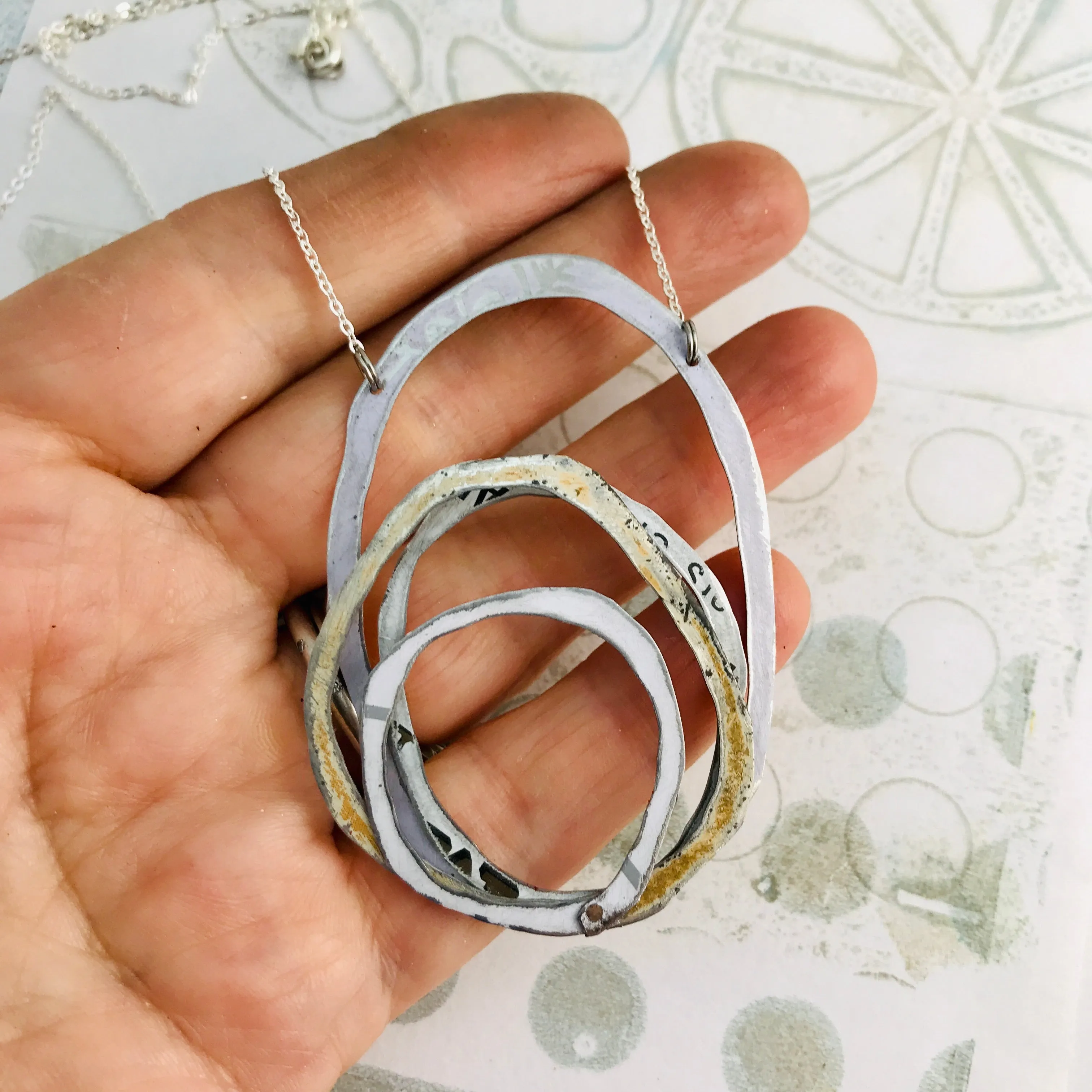 Mixed White Scribbles Upcycled Tin Necklace