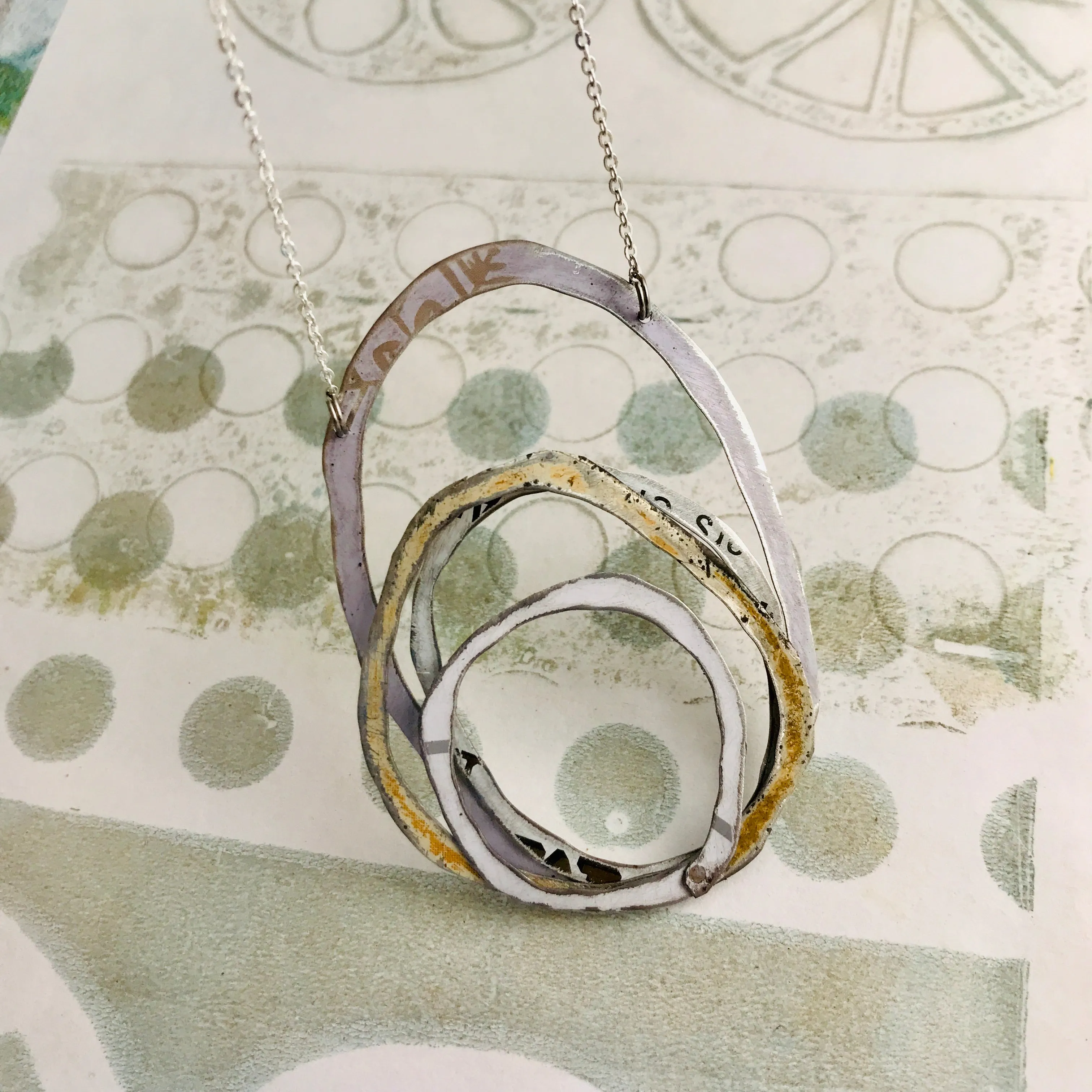 Mixed White Scribbles Upcycled Tin Necklace
