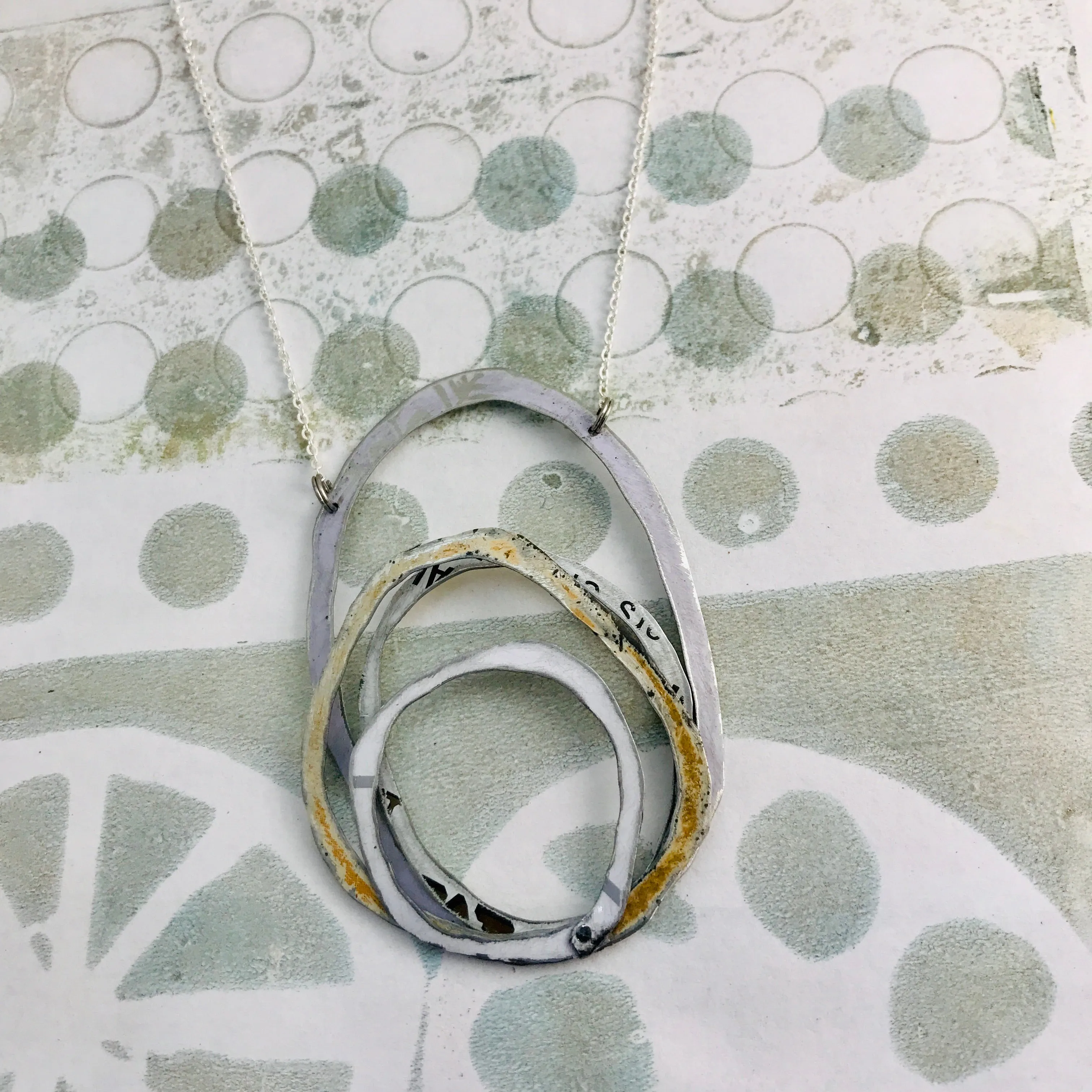 Mixed White Scribbles Upcycled Tin Necklace