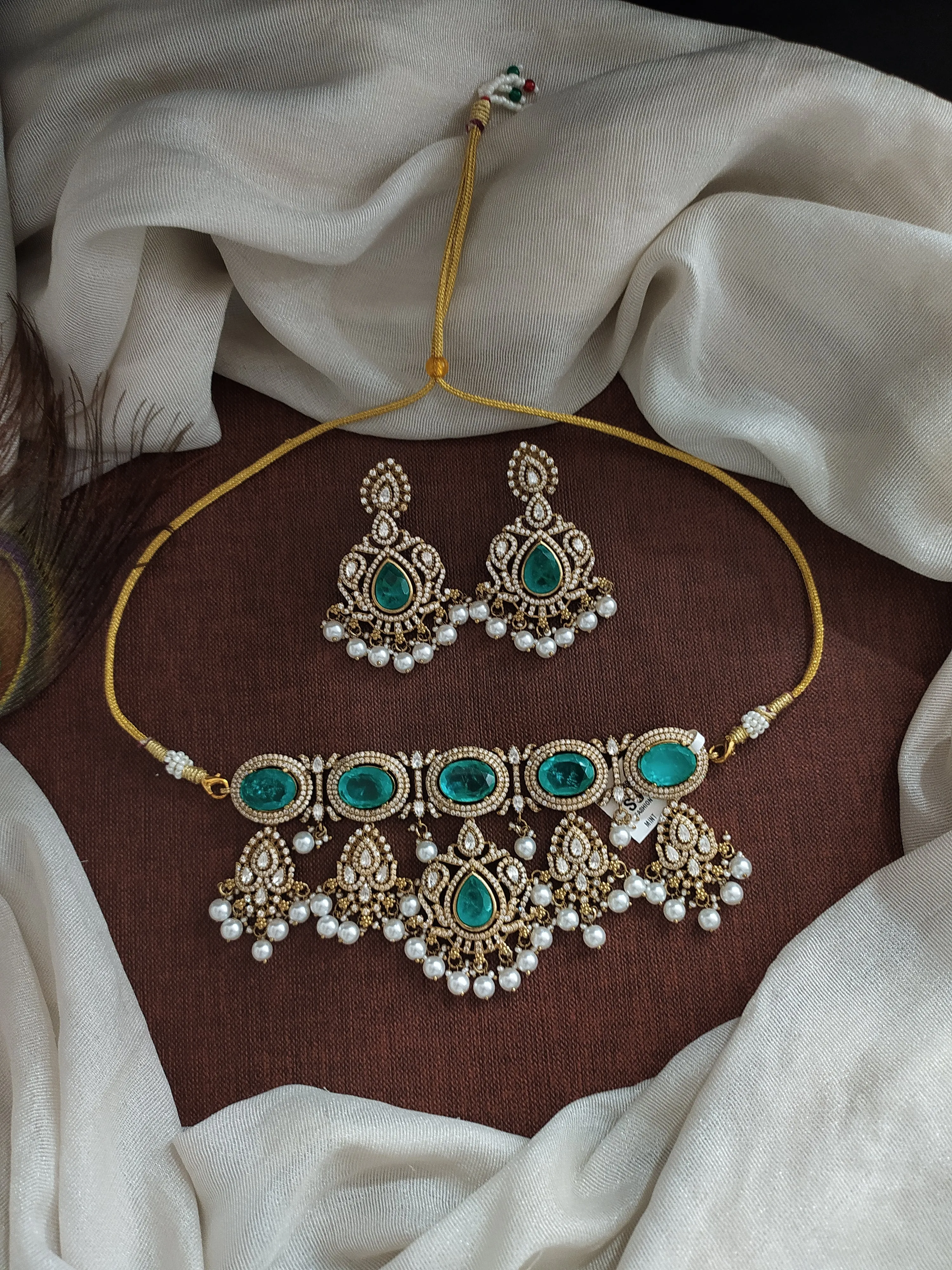 Moissanite Choker Set with Doublet Stones in Victorian Finish