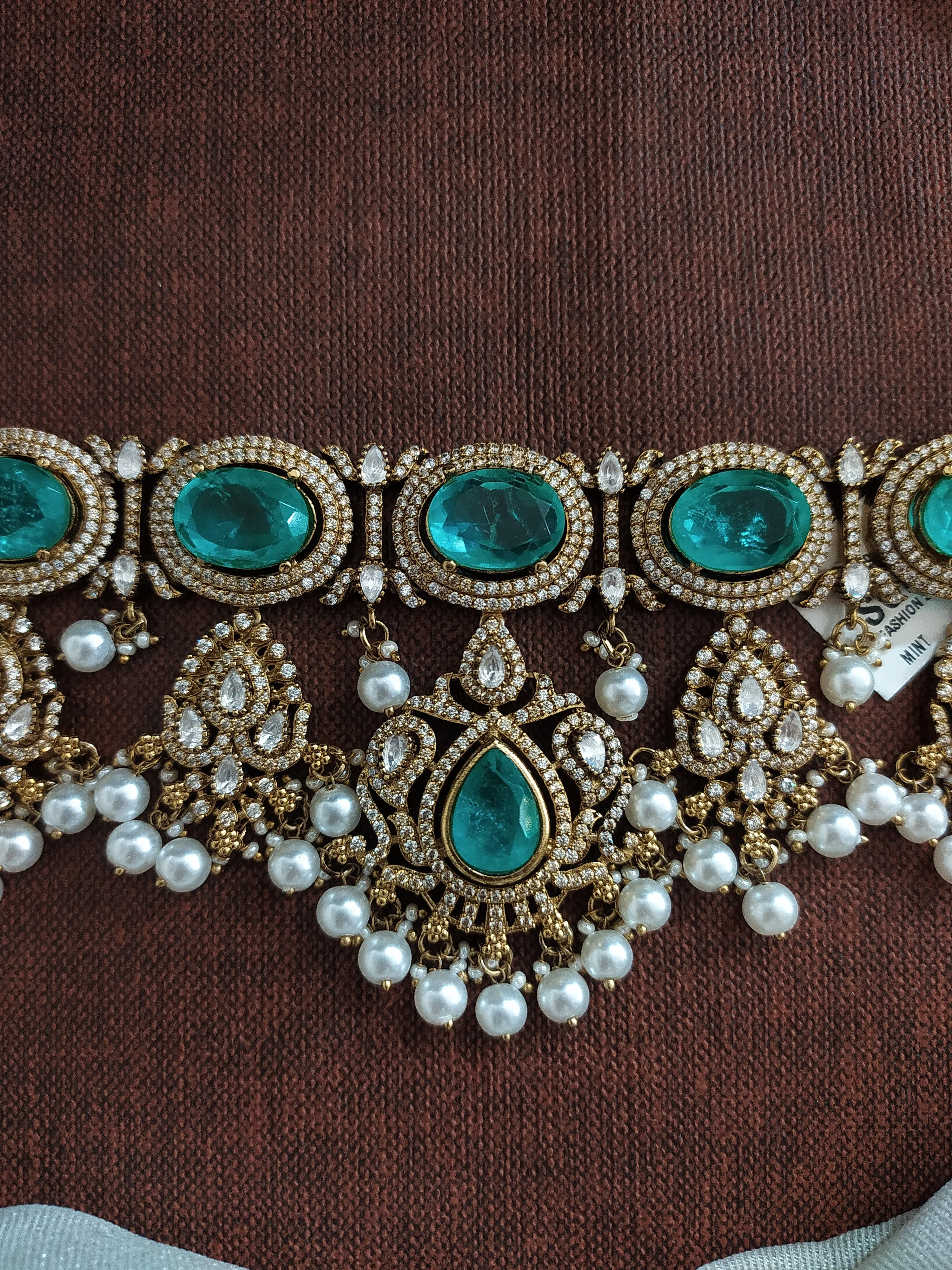 Moissanite Choker Set with Doublet Stones in Victorian Finish