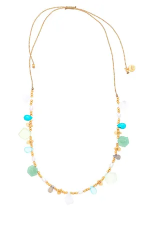Moonstone Aventurine Turquoise Pearl & Gold Charm Necklace By Rubyteva