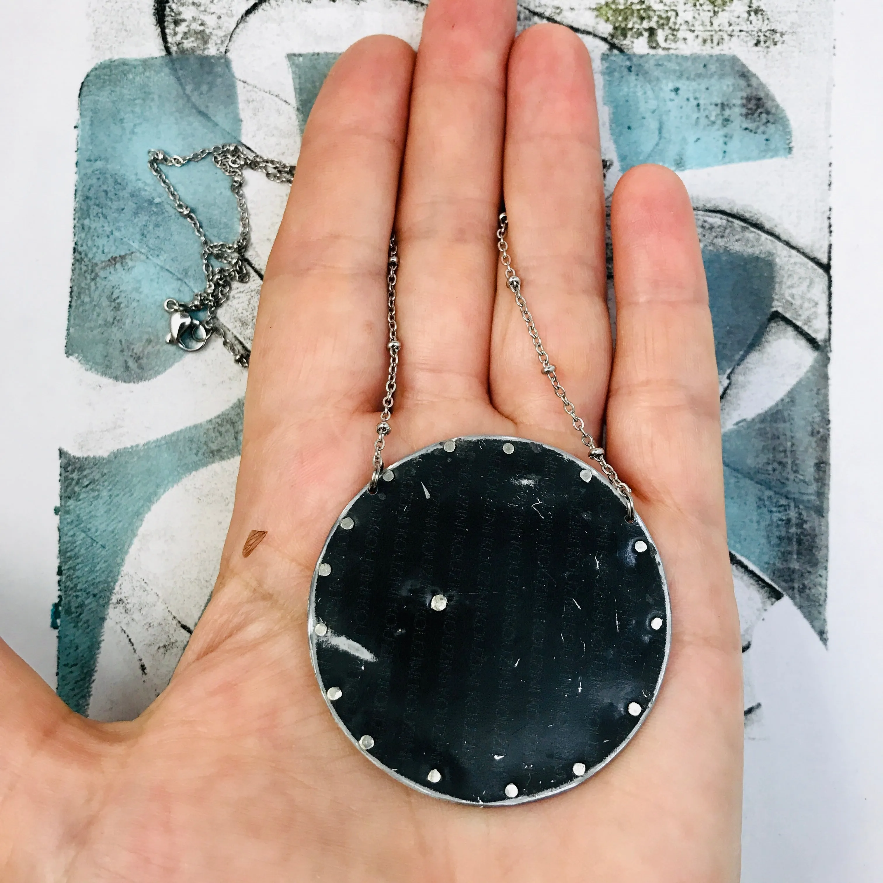 Mostly Black Tin Color Wheel Necklace