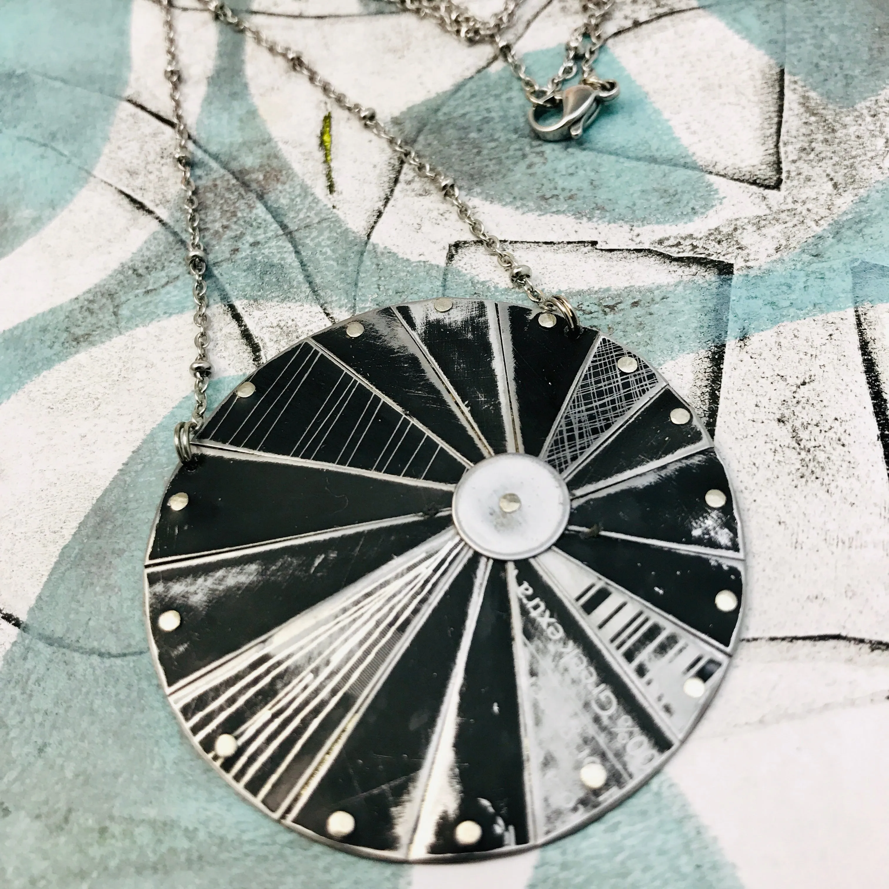 Mostly Black Tin Color Wheel Necklace