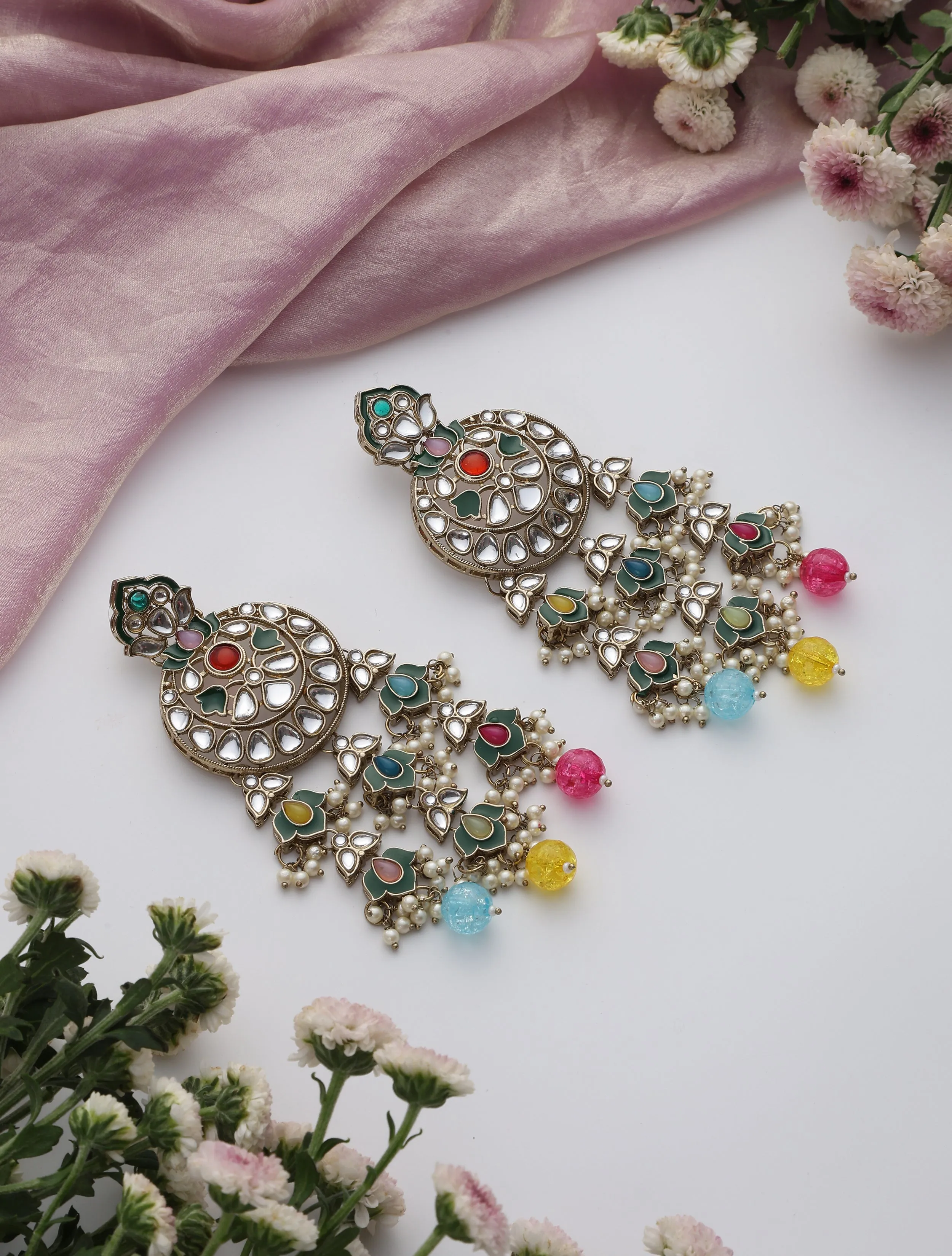 Multi Color Kundan Earrings