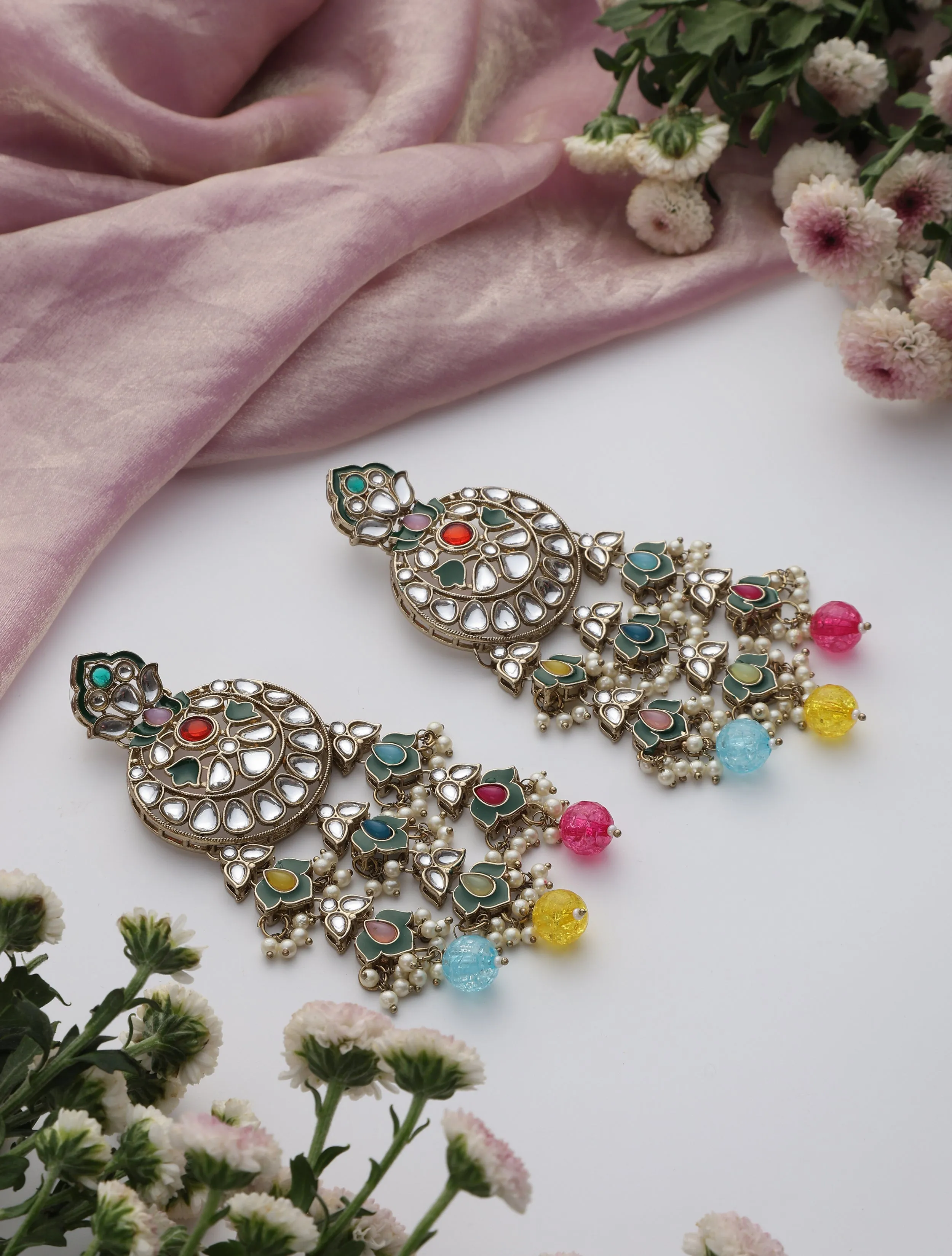 Multi Color Kundan Earrings