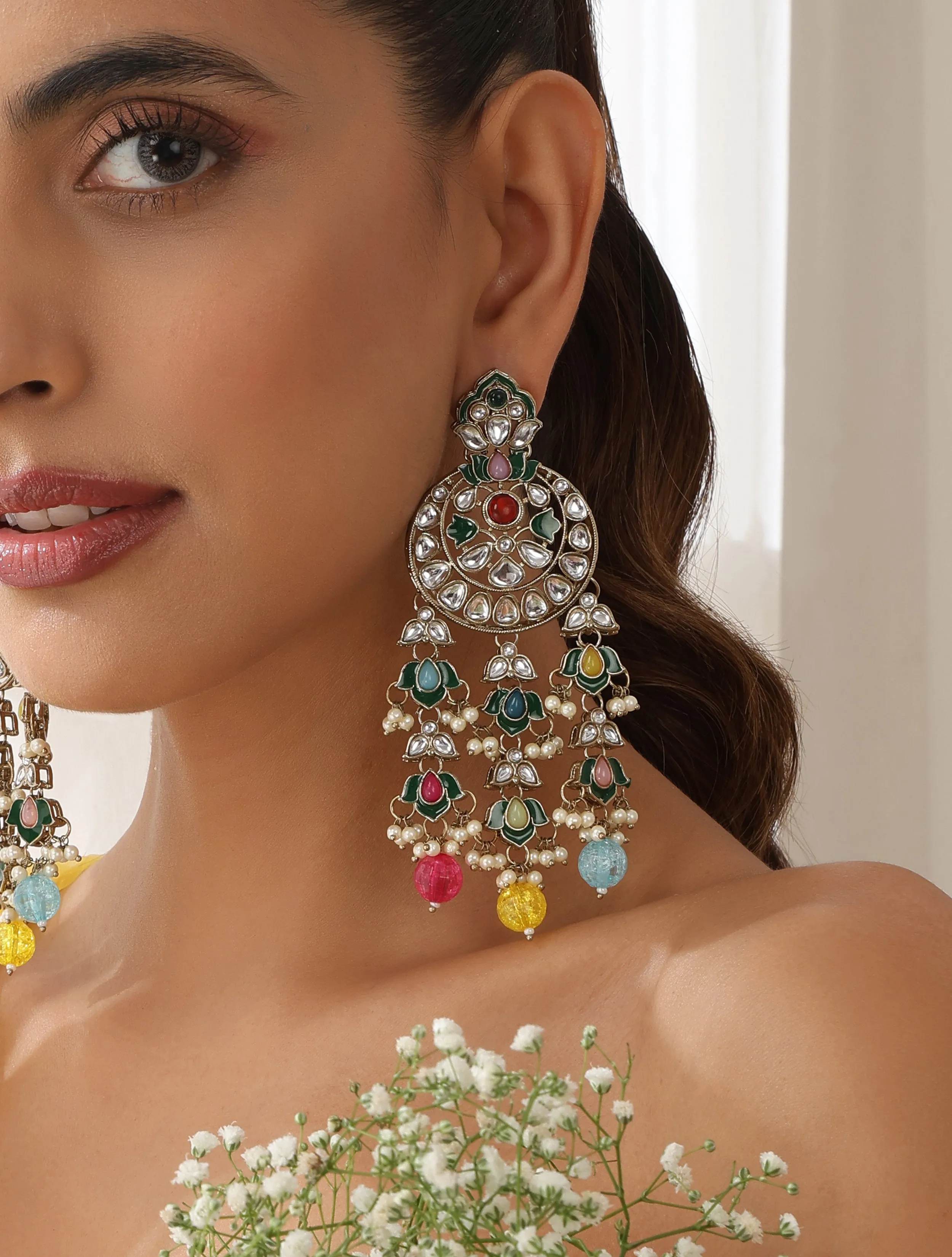 Multi Color Kundan Earrings