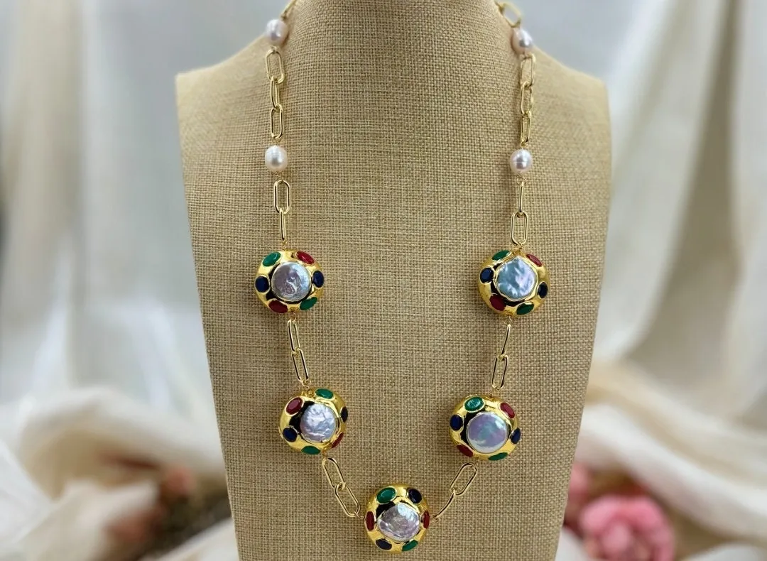 Natural keshi pearl gemstone handmade charm necklace