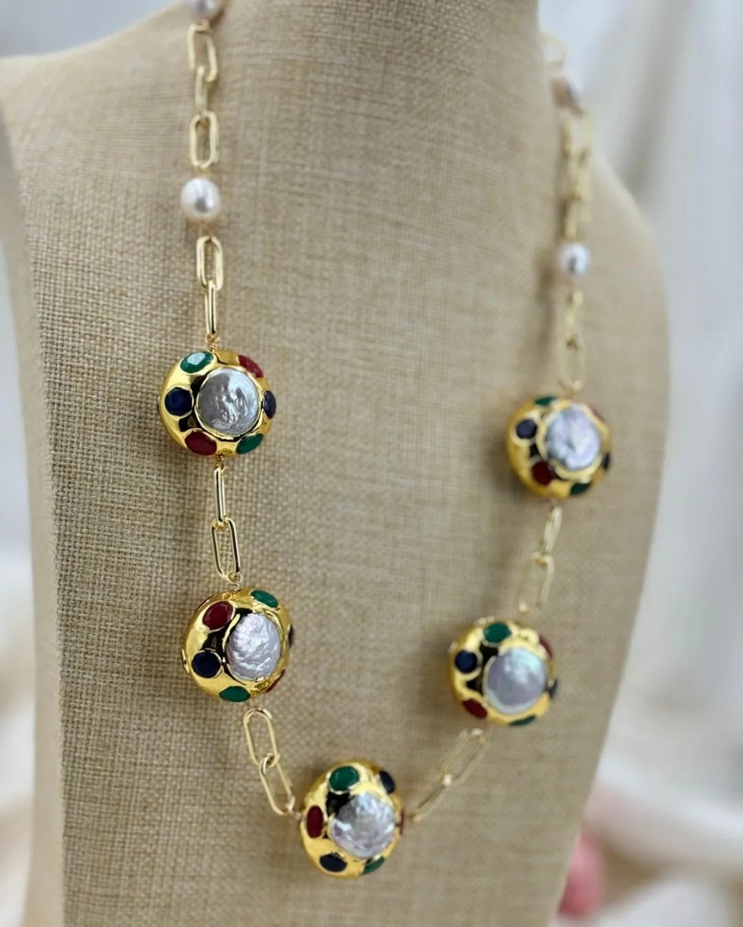 Natural keshi pearl gemstone handmade charm necklace