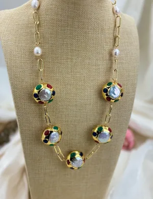 Natural keshi pearl gemstone handmade charm necklace
