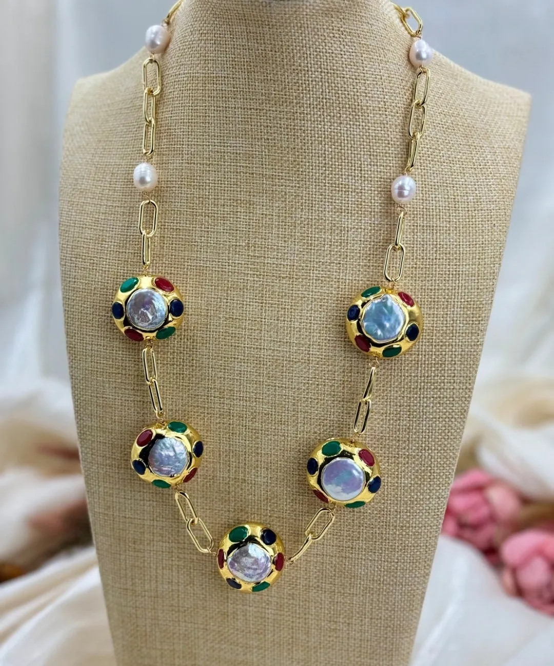 Natural keshi pearl gemstone handmade charm necklace