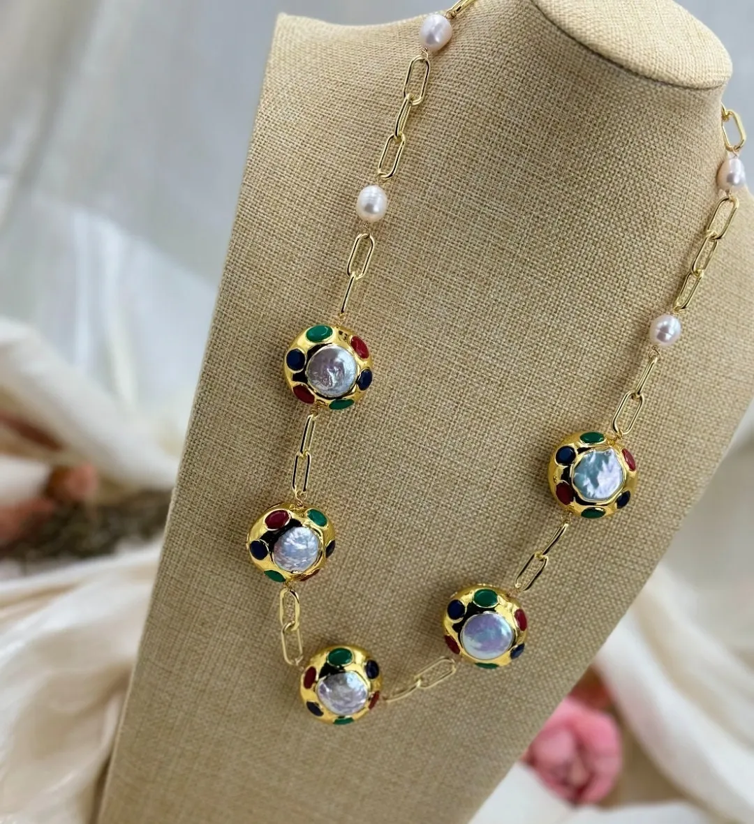 Natural keshi pearl gemstone handmade charm necklace