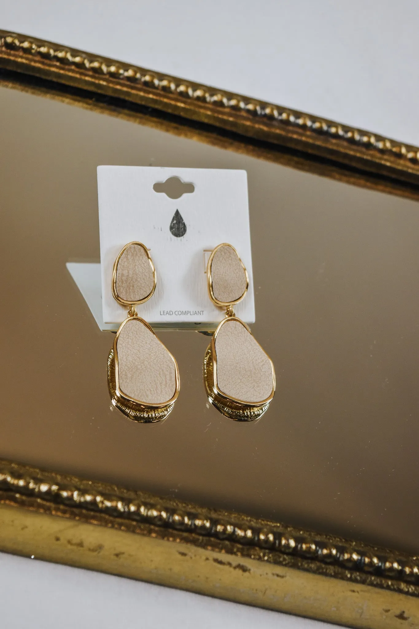 Natural Suede Gold Double Drop Earring