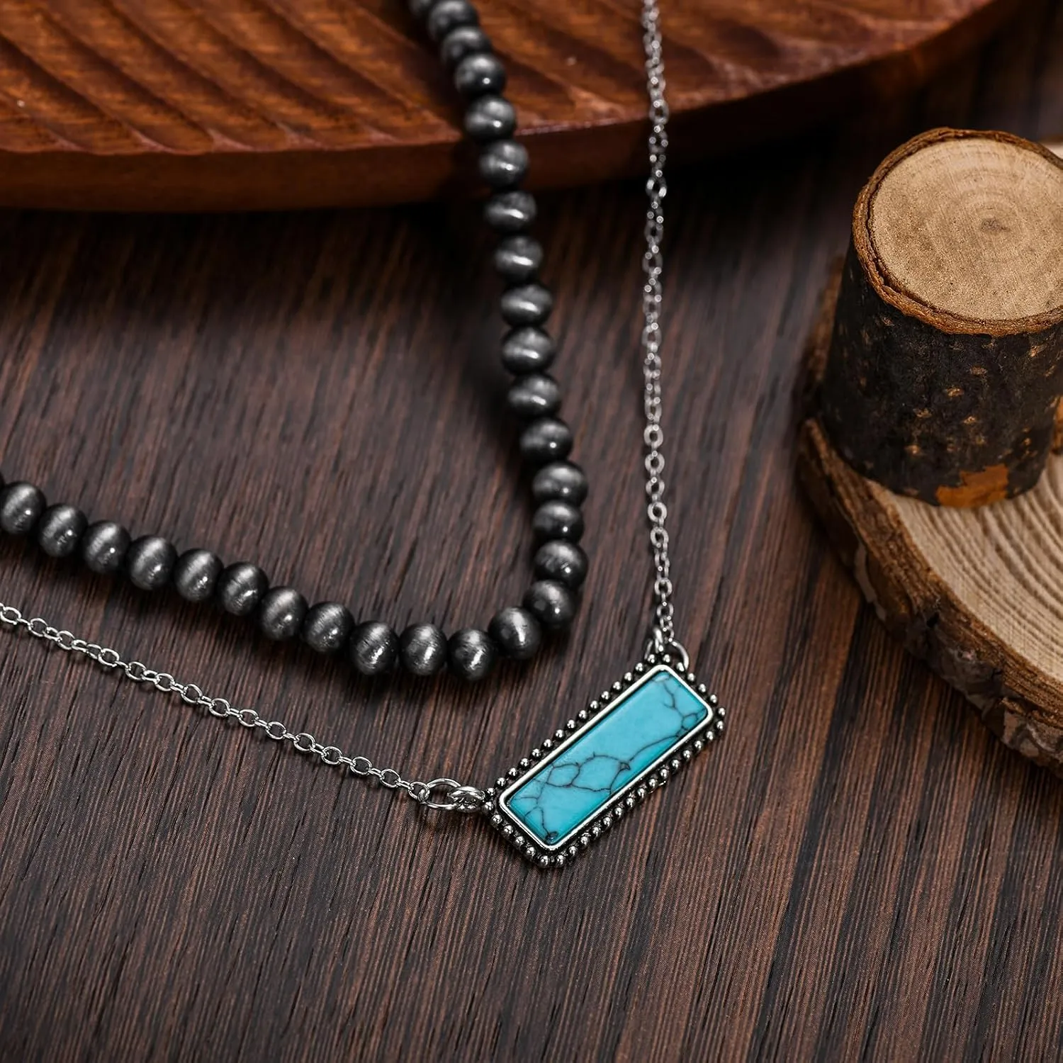 Navajo Pearl Necklace Western Jewelry for Women Turquoise Heart Bar Pendant Necklace Layered Boho Beaded Choker Necklace for Women