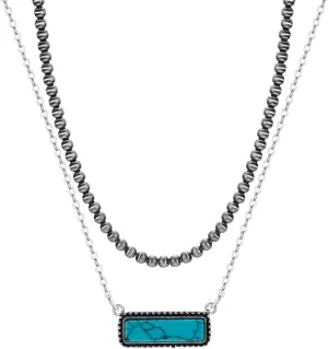 Navajo Pearl Necklace Western Jewelry for Women Turquoise Heart Bar Pendant Necklace Layered Boho Beaded Choker Necklace for Women