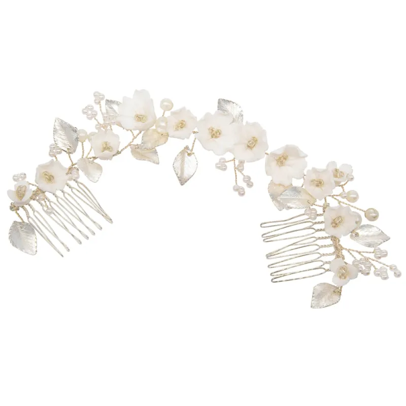 Netherfield Ball Pearl and Flower Hair Comb Accessory