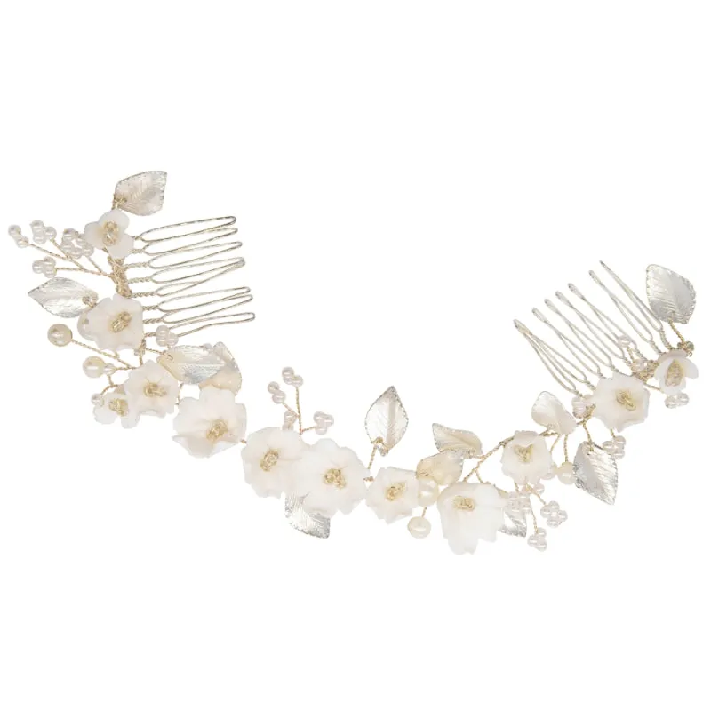 Netherfield Ball Pearl and Flower Hair Comb Accessory