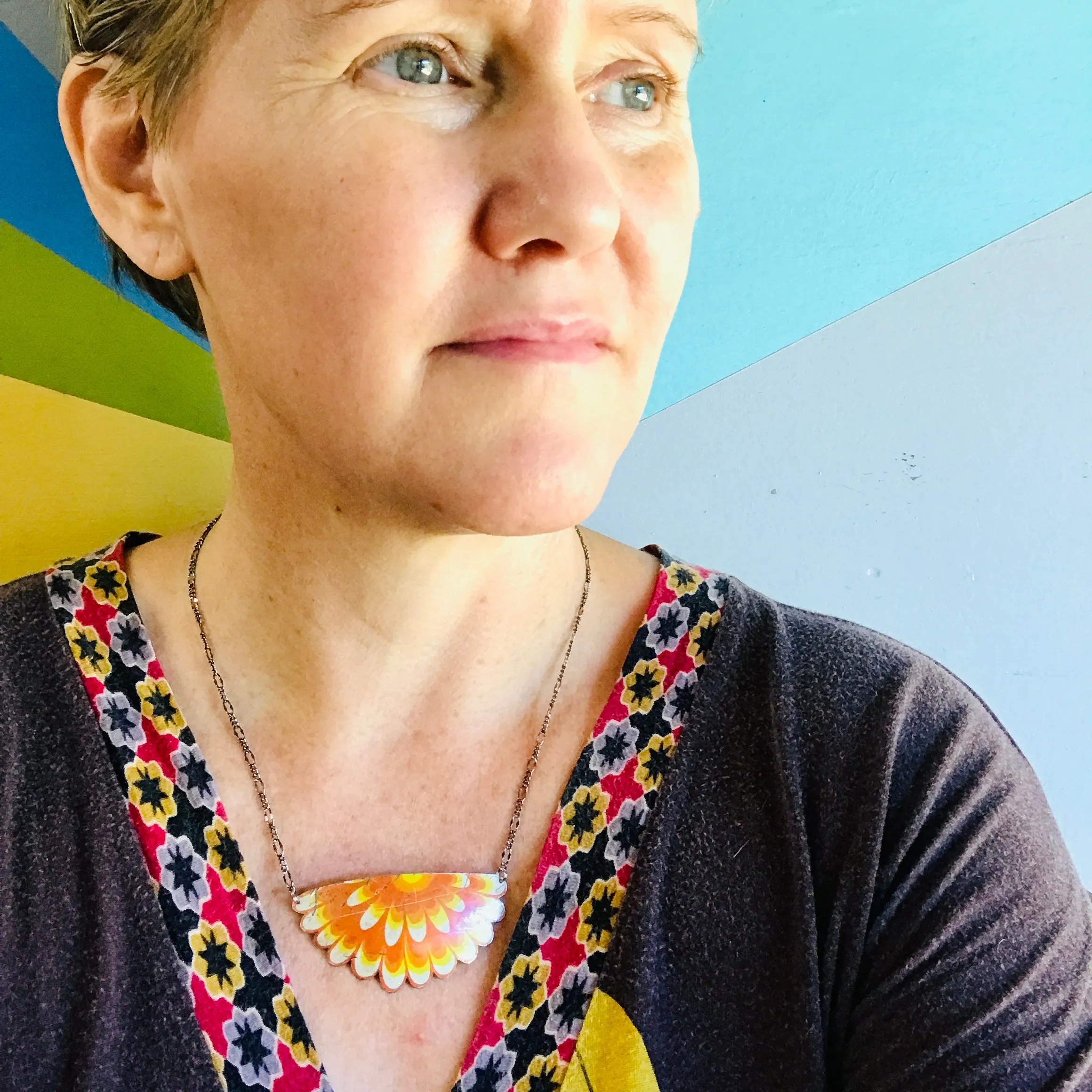 Orange Flower Upcycled Tin Necklace