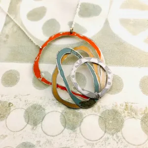 Orange, Gold, Slate & Gray Scribbles Upcycled Tin Necklace