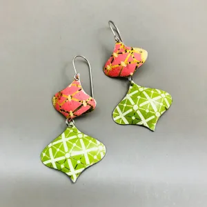 Pink and Green Lattice Rex Ray Zero Waste Tin Earrings