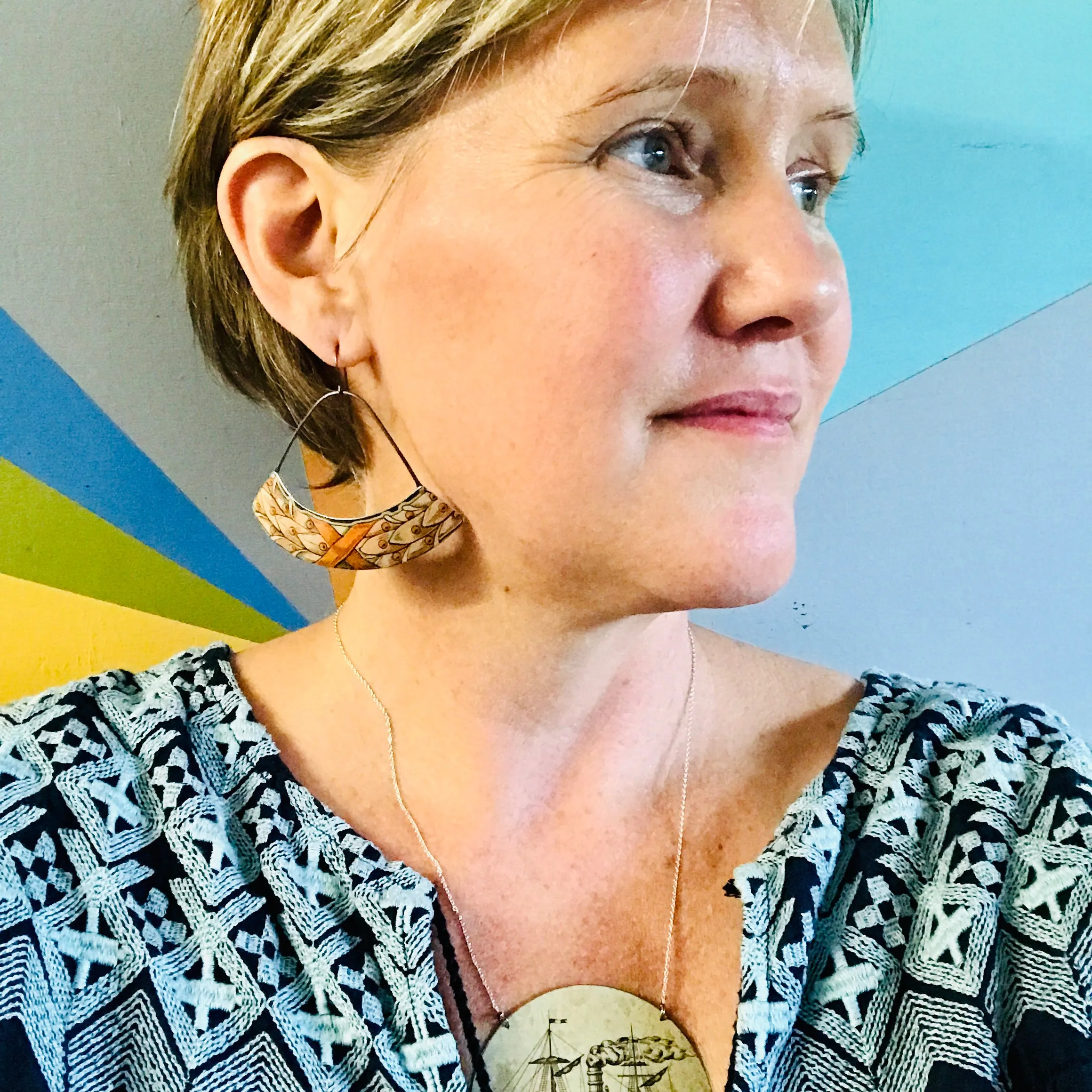 Pink Laurel Leaves Wide Arc Zero Waste Earrings