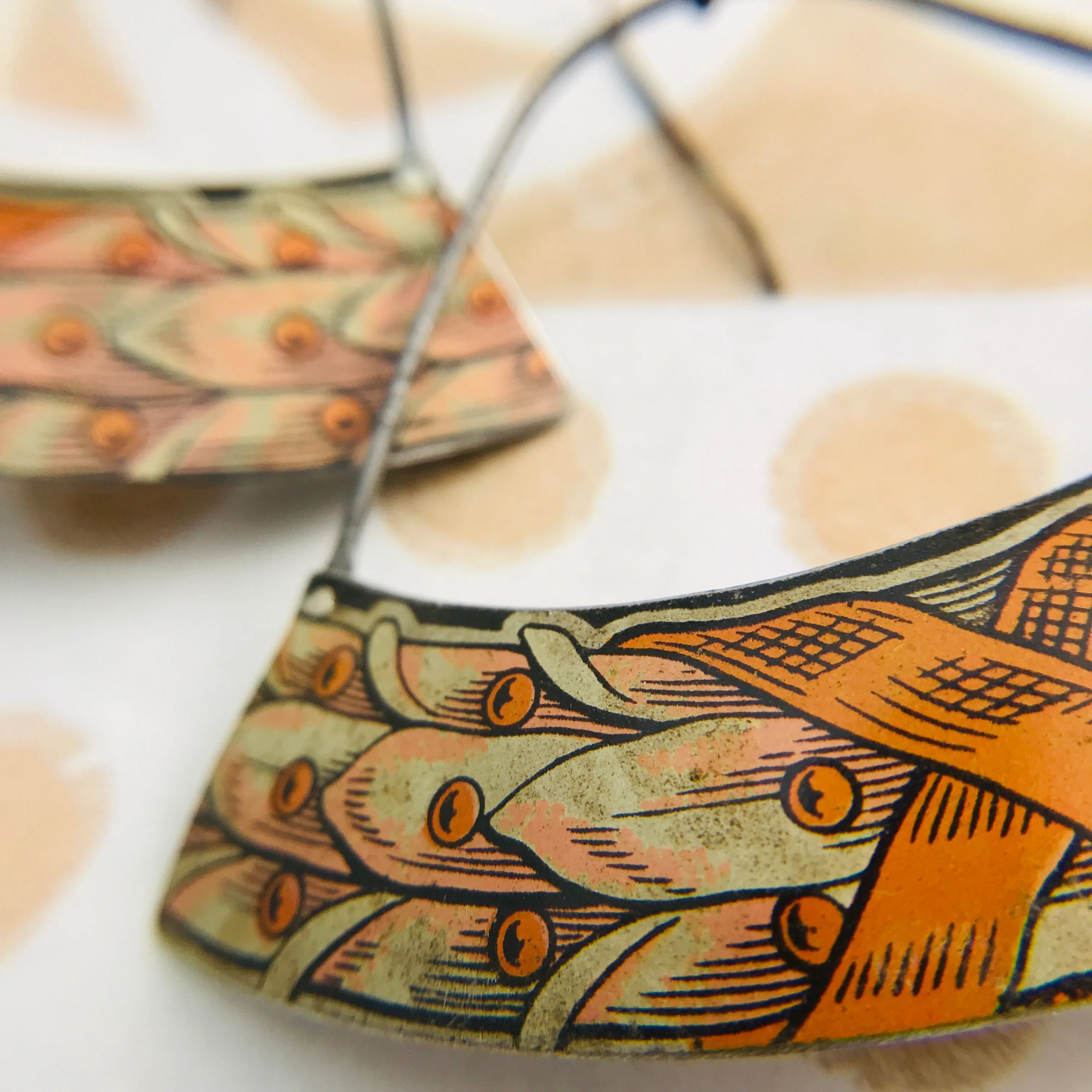 Pink Laurel Leaves Wide Arc Zero Waste Earrings